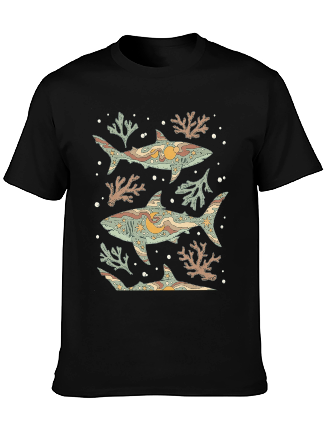 Shark Print Graphic Tee - Black