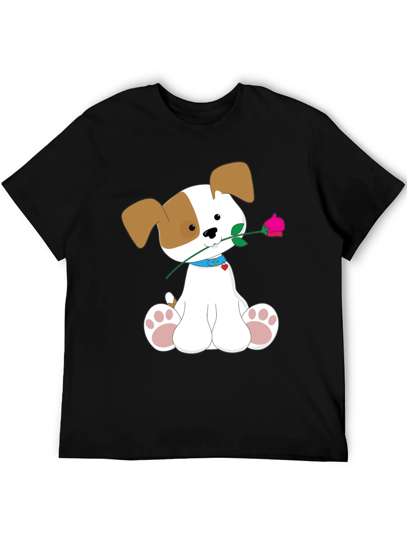 Cute Puppy with Rose Graphic T-Shirt - Soft Cotton Tee