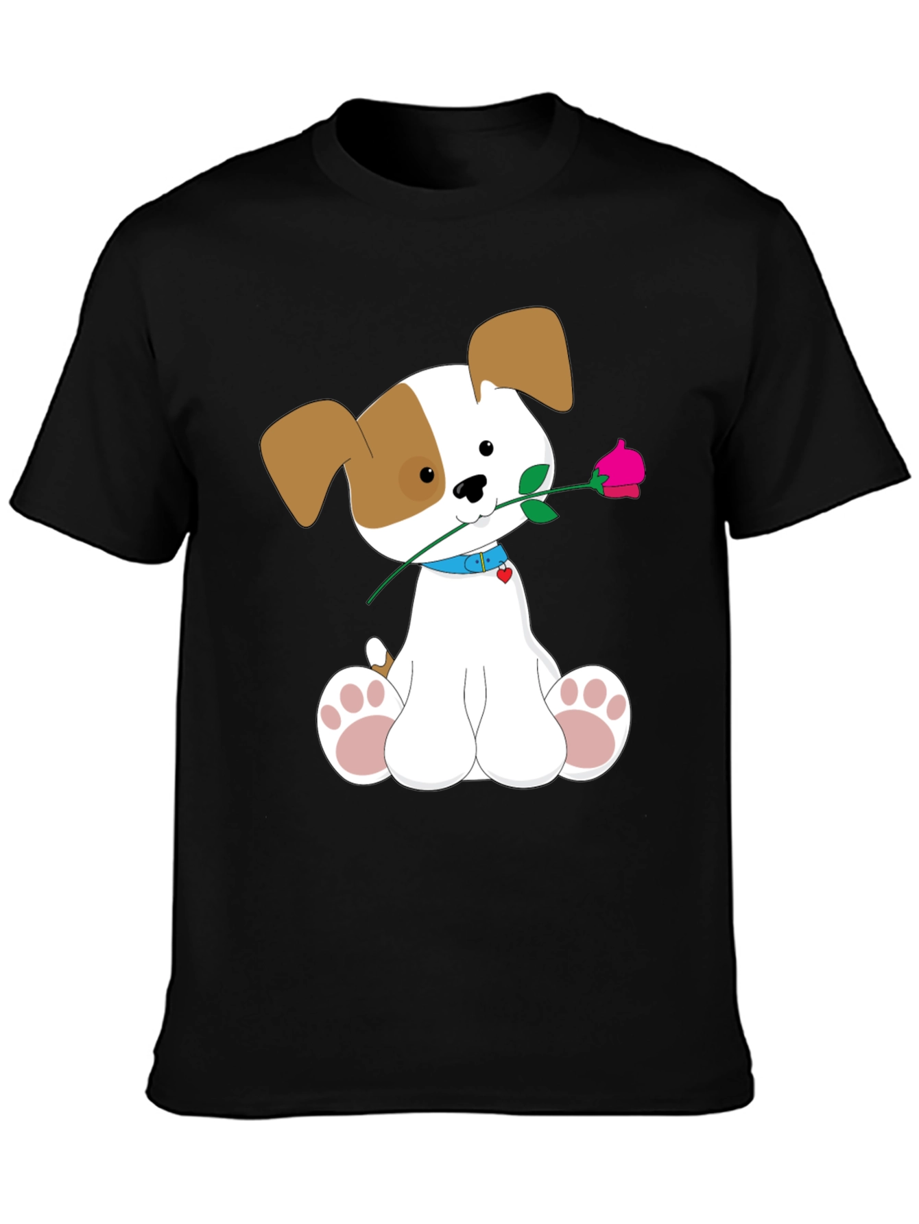 Cute Puppy with Rose Graphic T-Shirt - Soft Cotton Tee