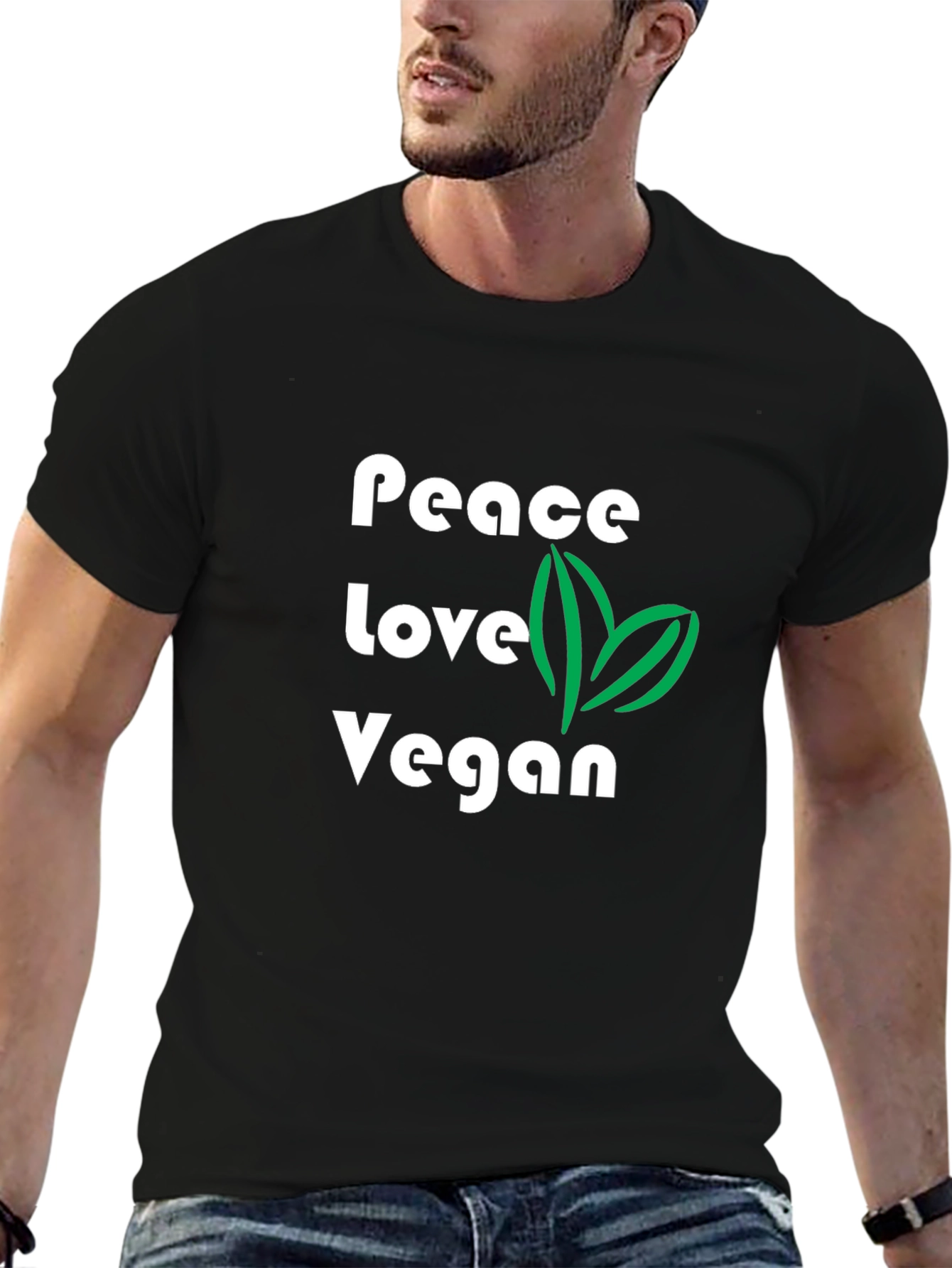 Peace Love Vegan Graphic T-Shirt - Black