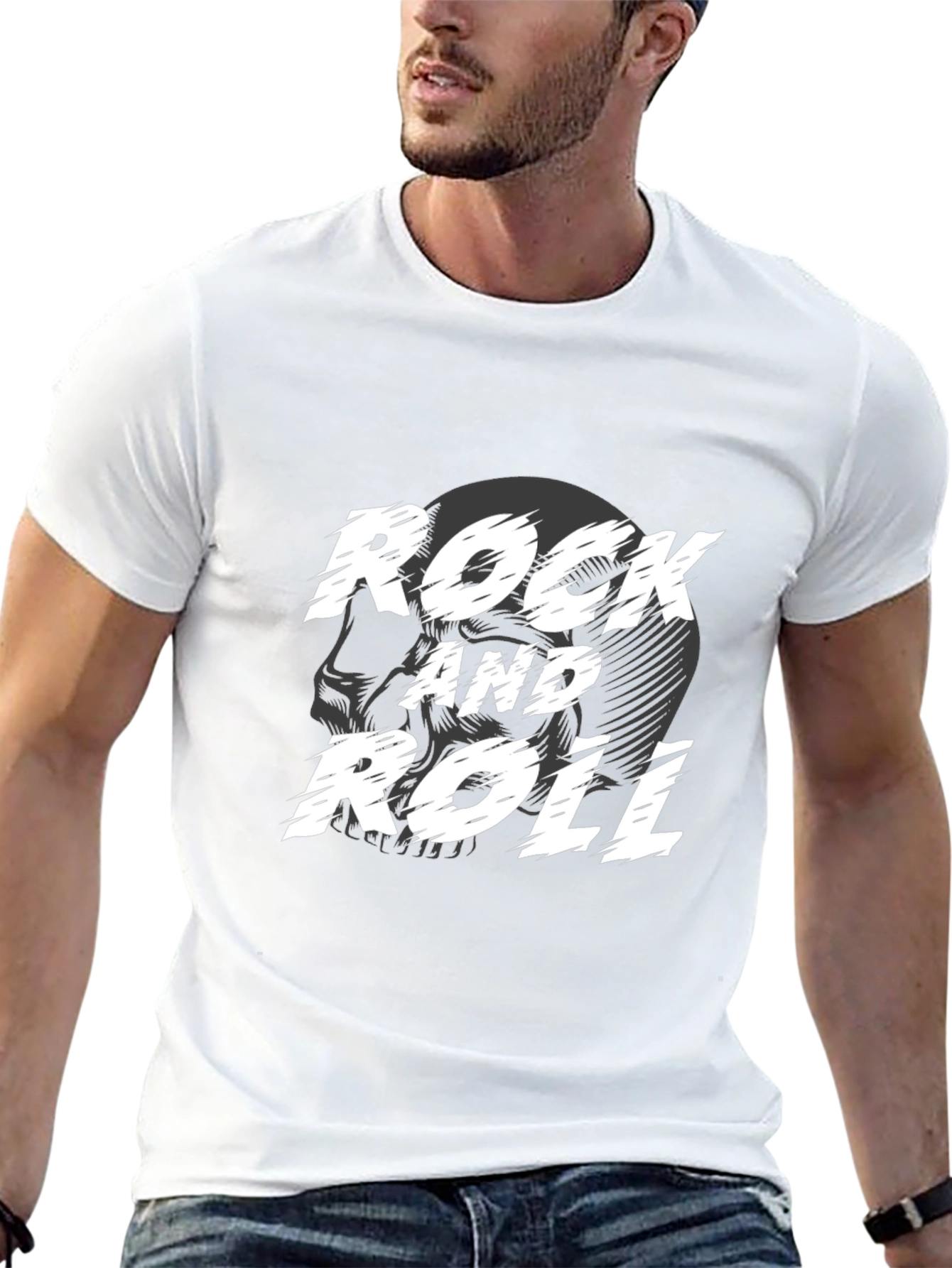 Rock and Roll Skull Graphic Black T-Shirt