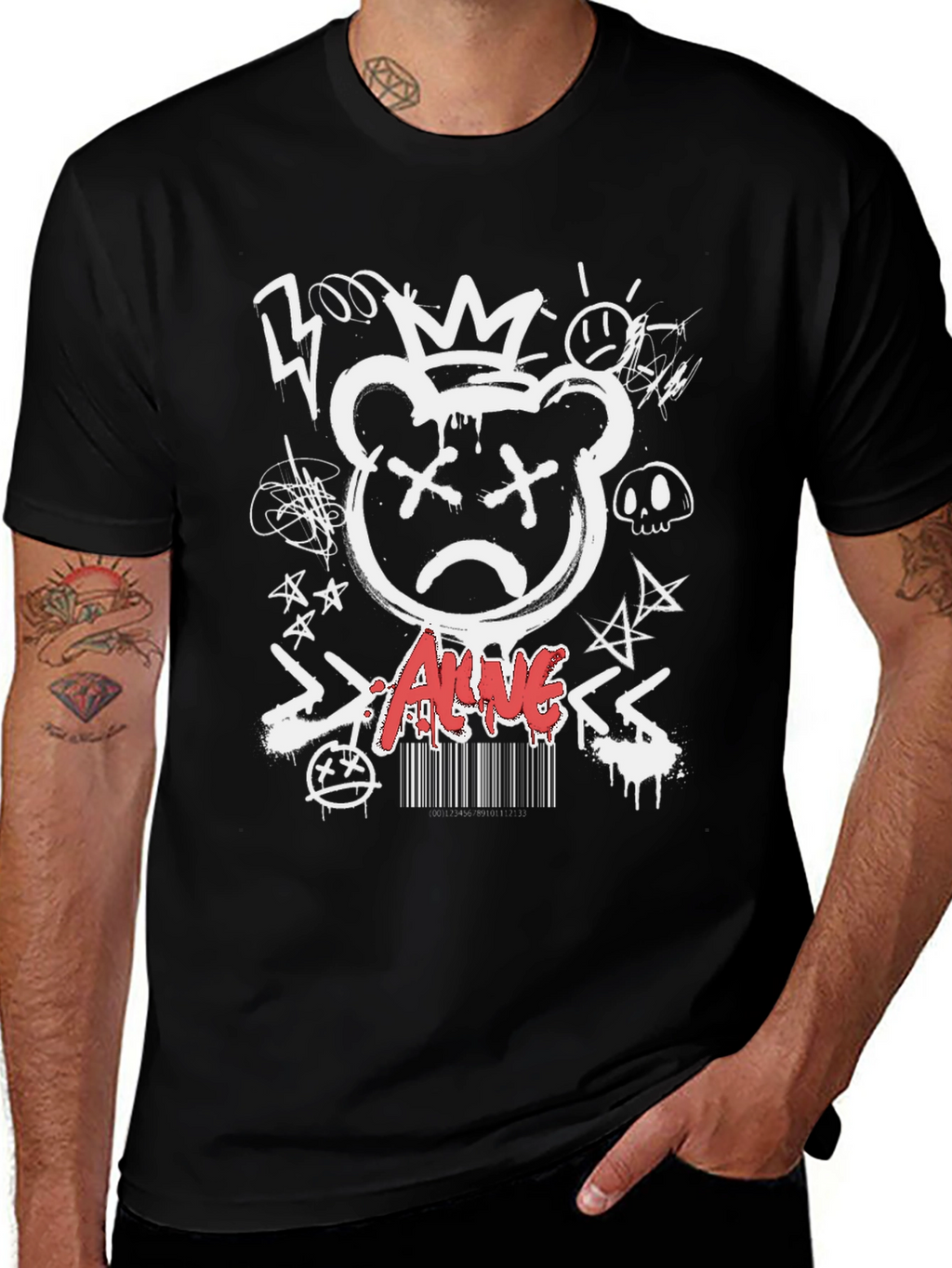 Edgy Graffiti Bear Graphic T-Shirt