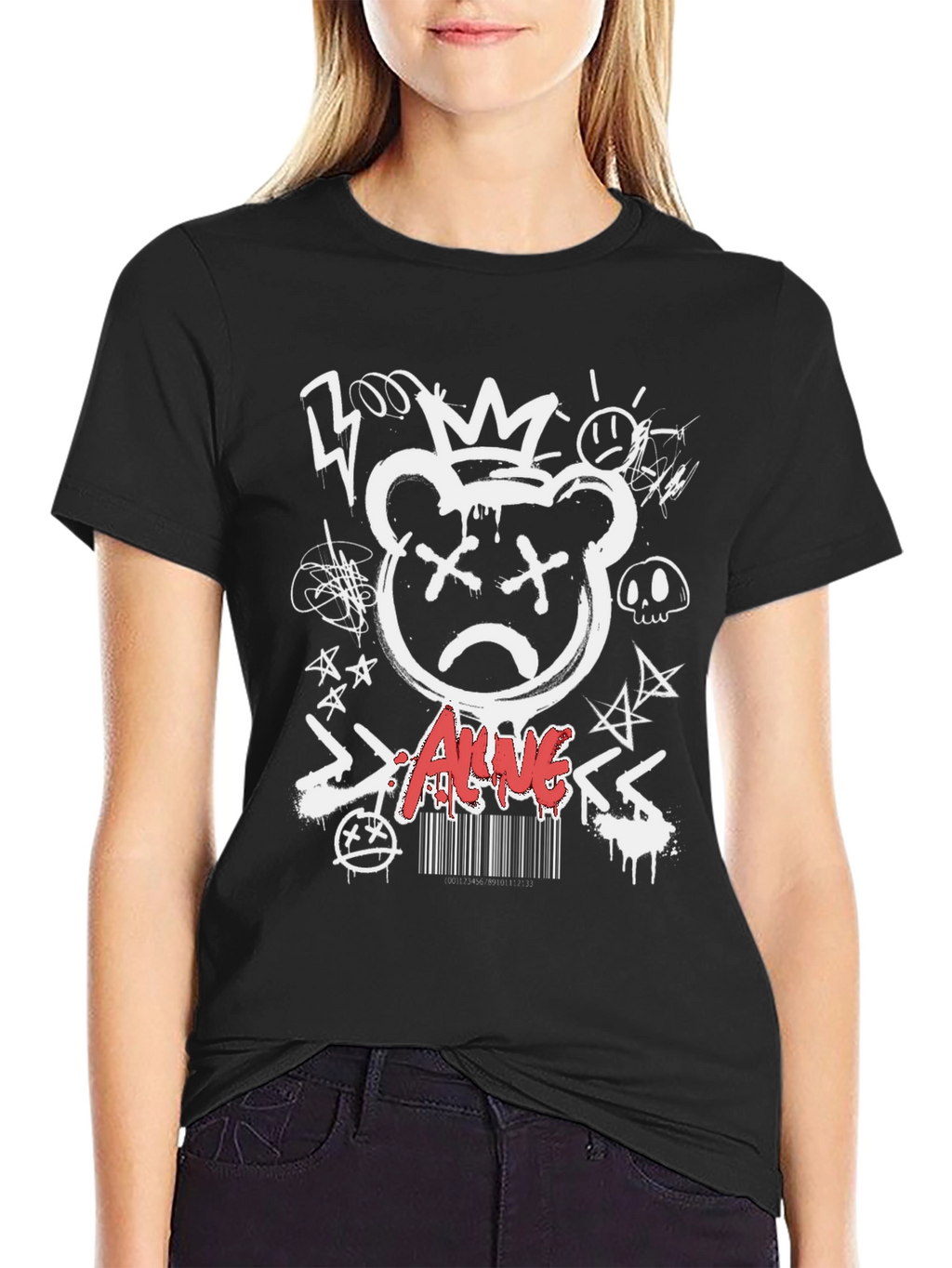 Edgy Graffiti Bear Graphic T-Shirt