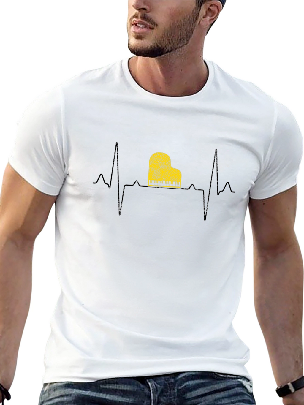 Piano Heartbeat Graphic T-Shirt - Music Lover Tee