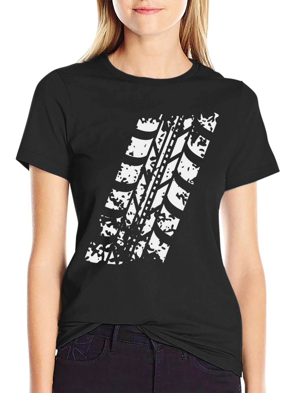 Tire Track Graphic Tee - Black Cotton Casual Shirt