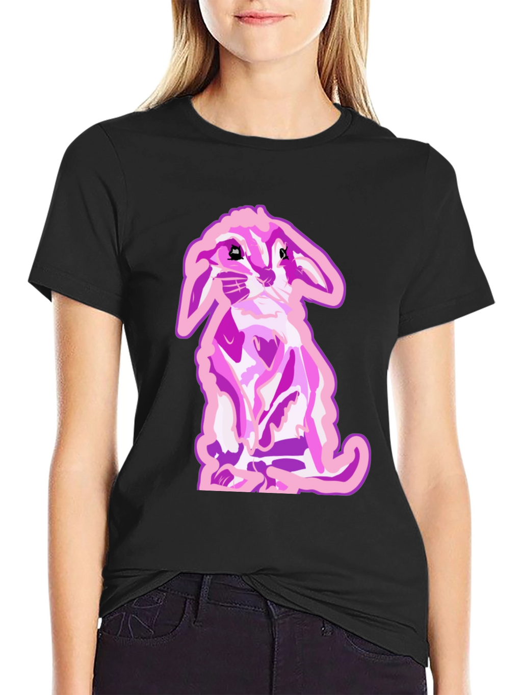 Bunny Graphic Tee - Black Cotton Blend