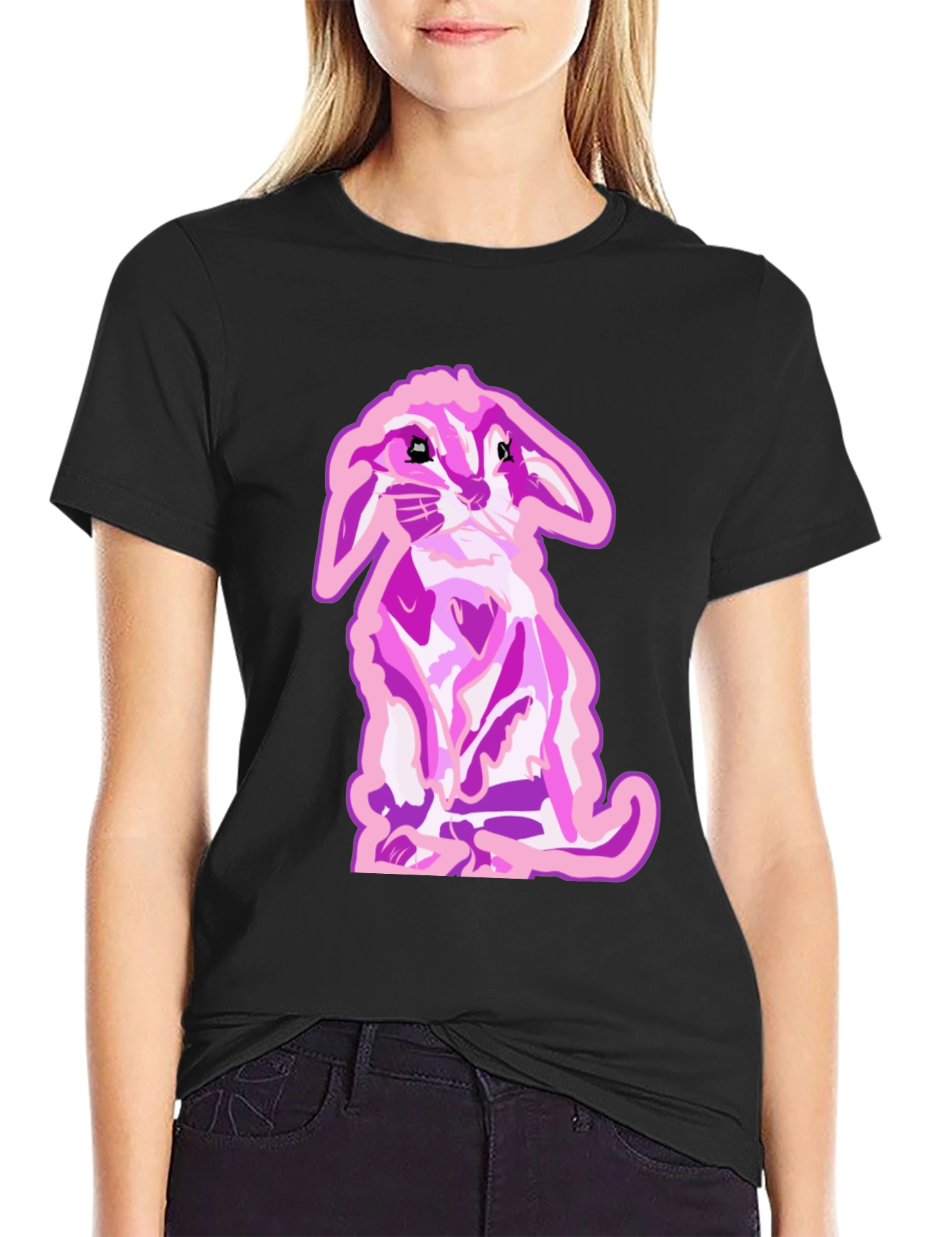 Bunny Graphic Tee - Black Cotton Blend