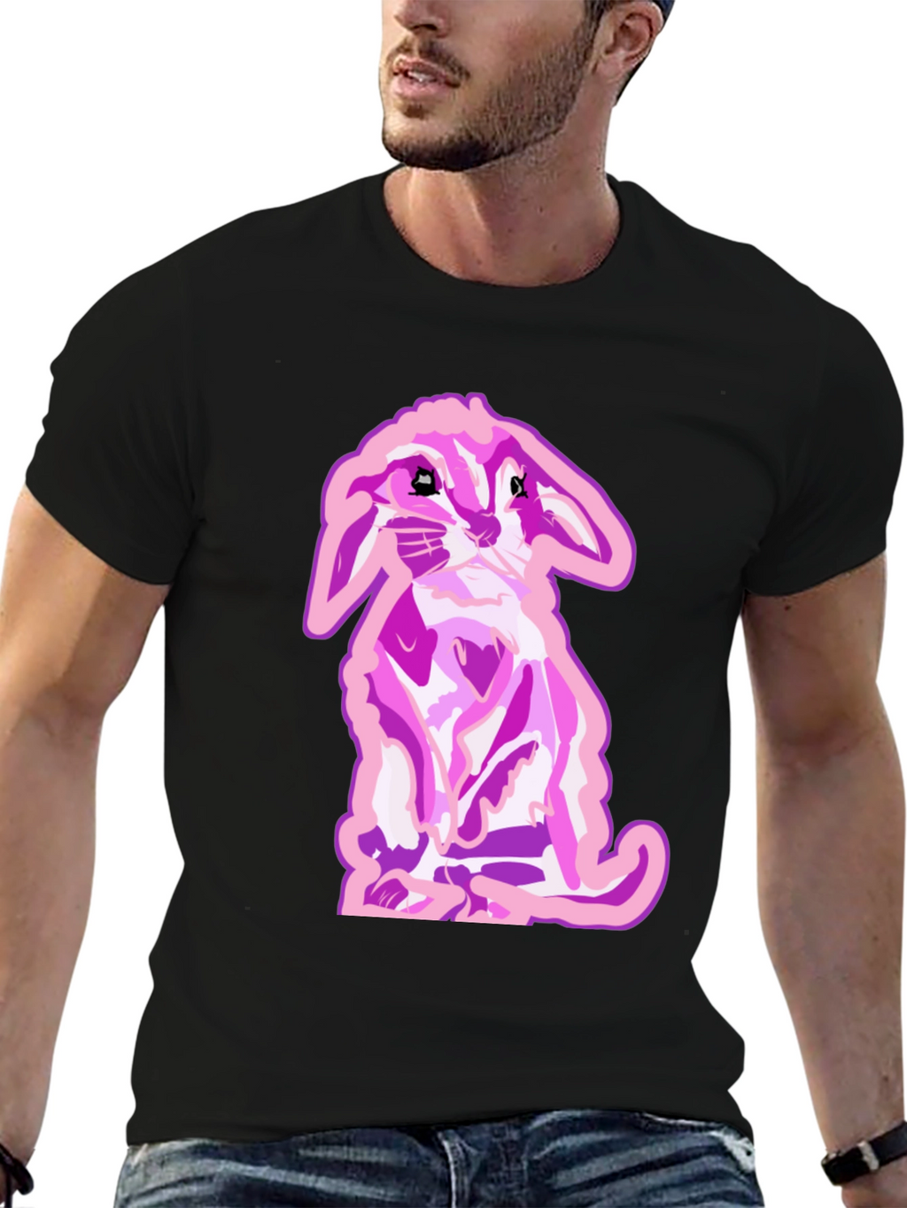 Bunny Graphic Tee - Black Cotton Blend
