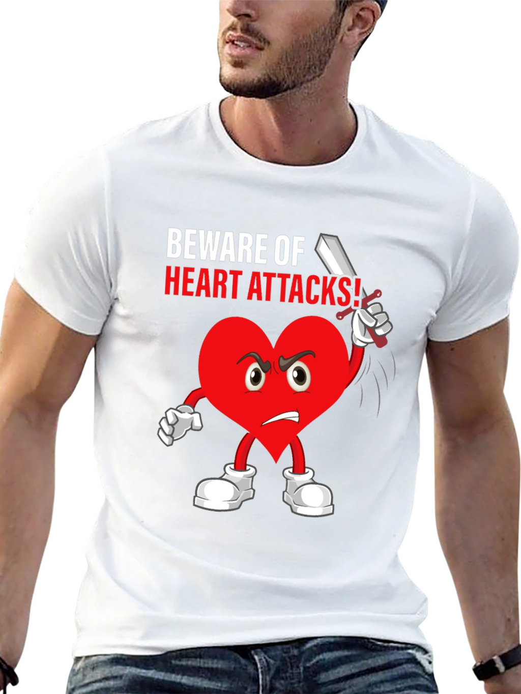 Beware Heart Attacks T-Shirt Funny Cartoon Heart