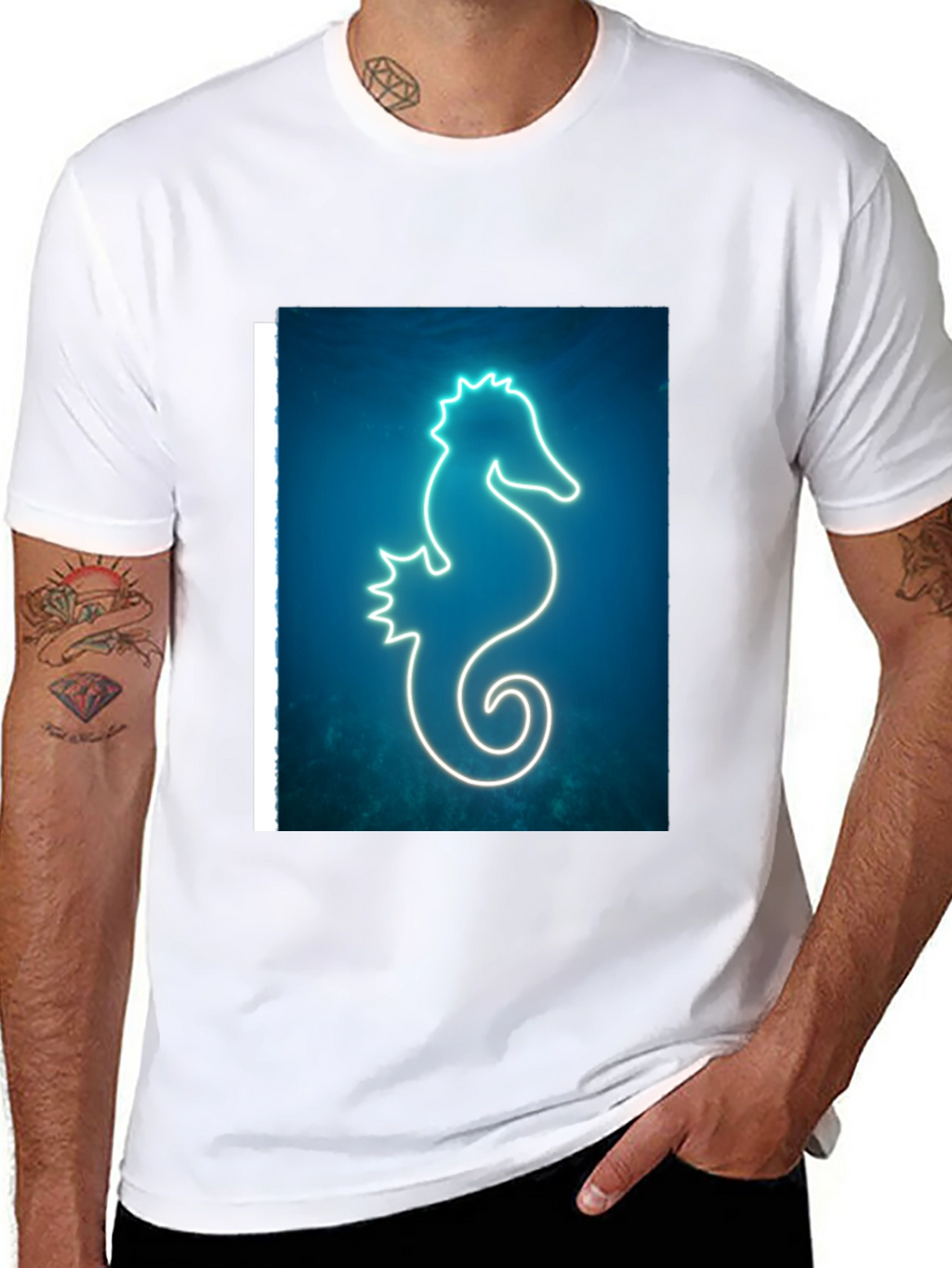 Neon Seahorse Graphic T-Shirt