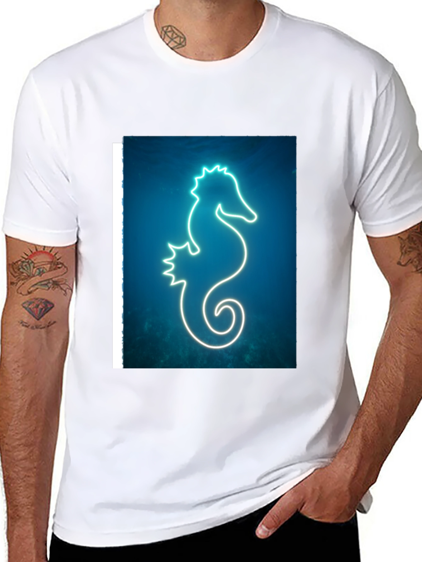 Neon Seahorse Graphic T-Shirt