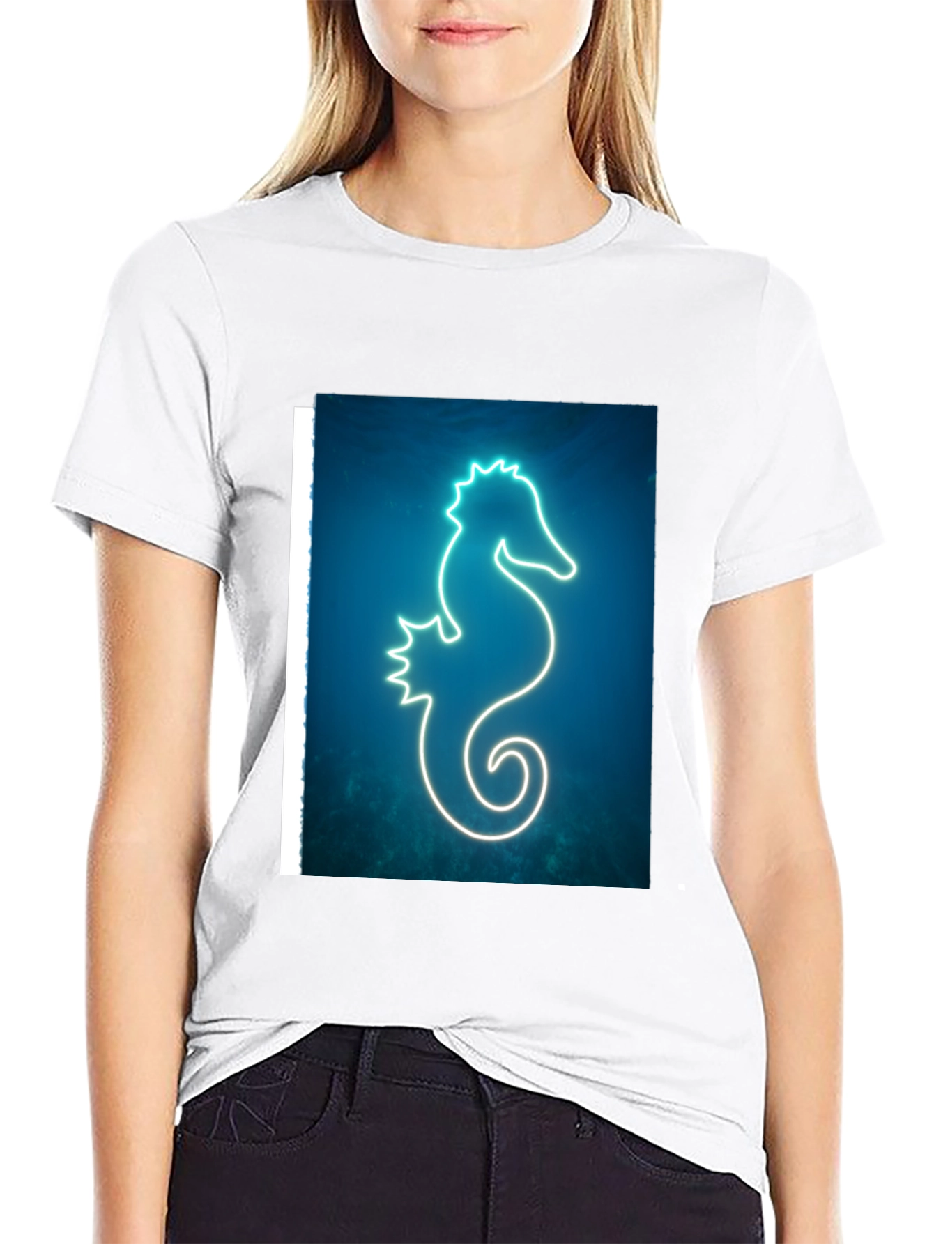 Neon Seahorse Graphic T-Shirt