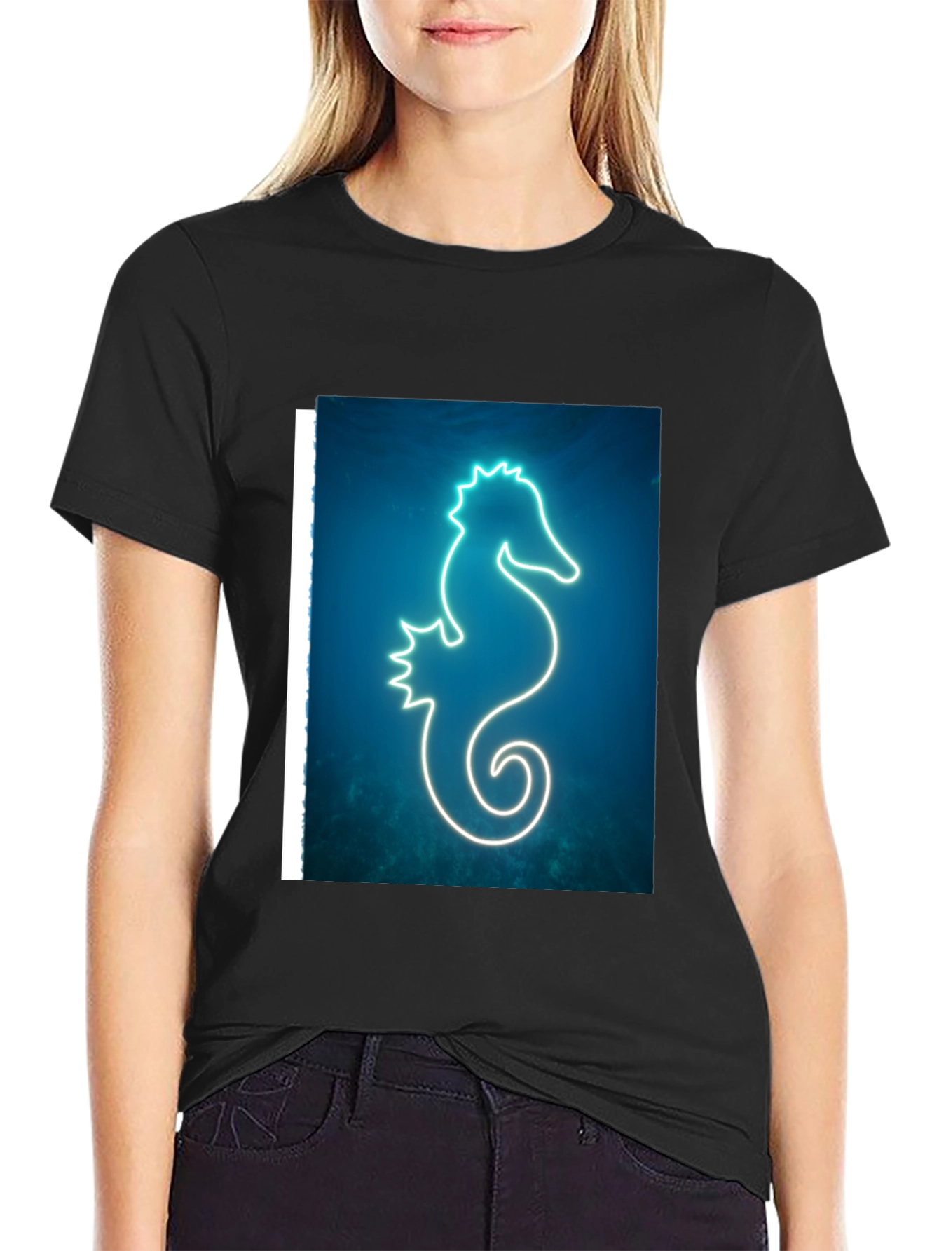 Neon Seahorse Graphic T-Shirt