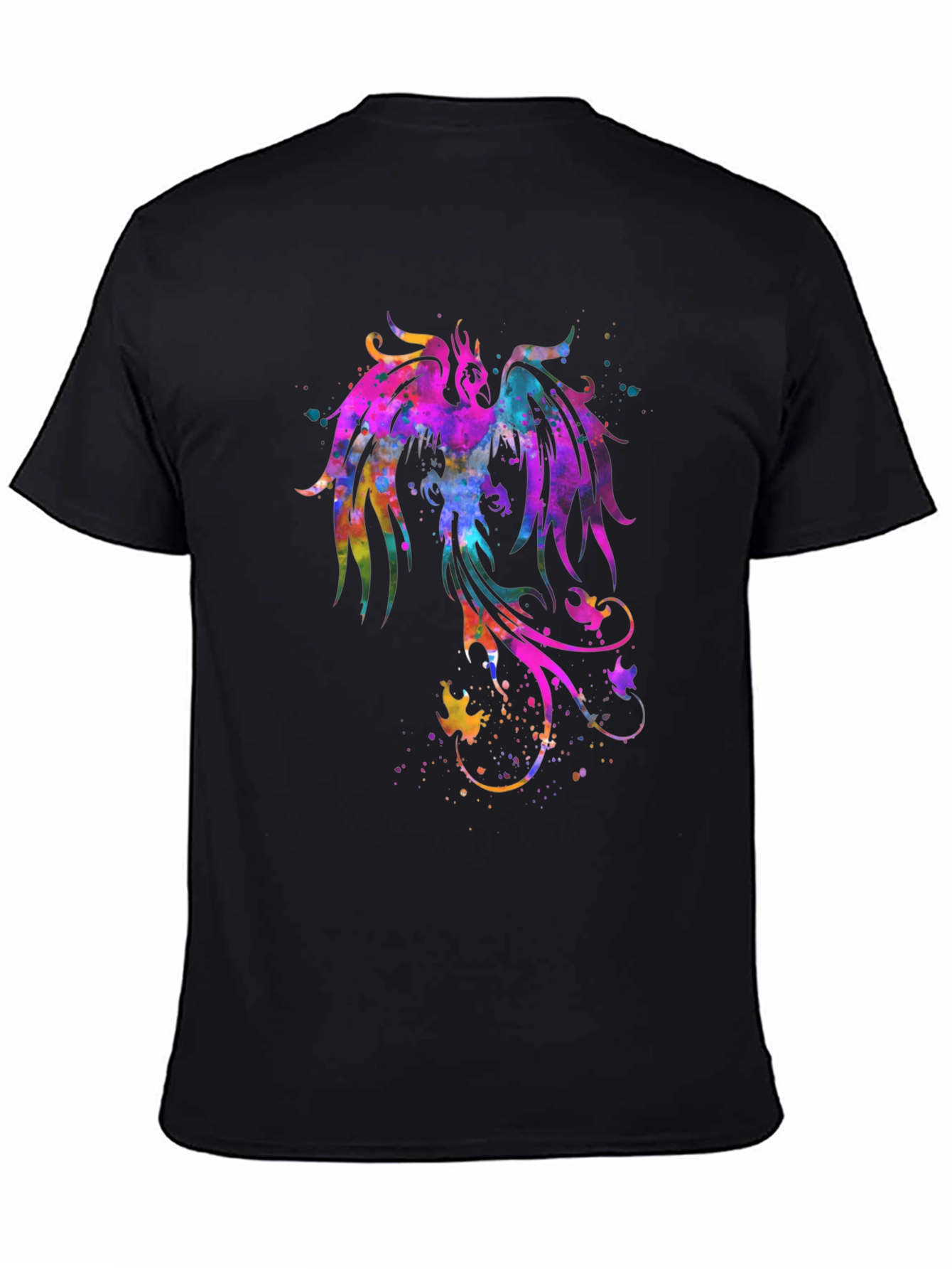 Watercolor Phoenix Graphic Black T-Shirt