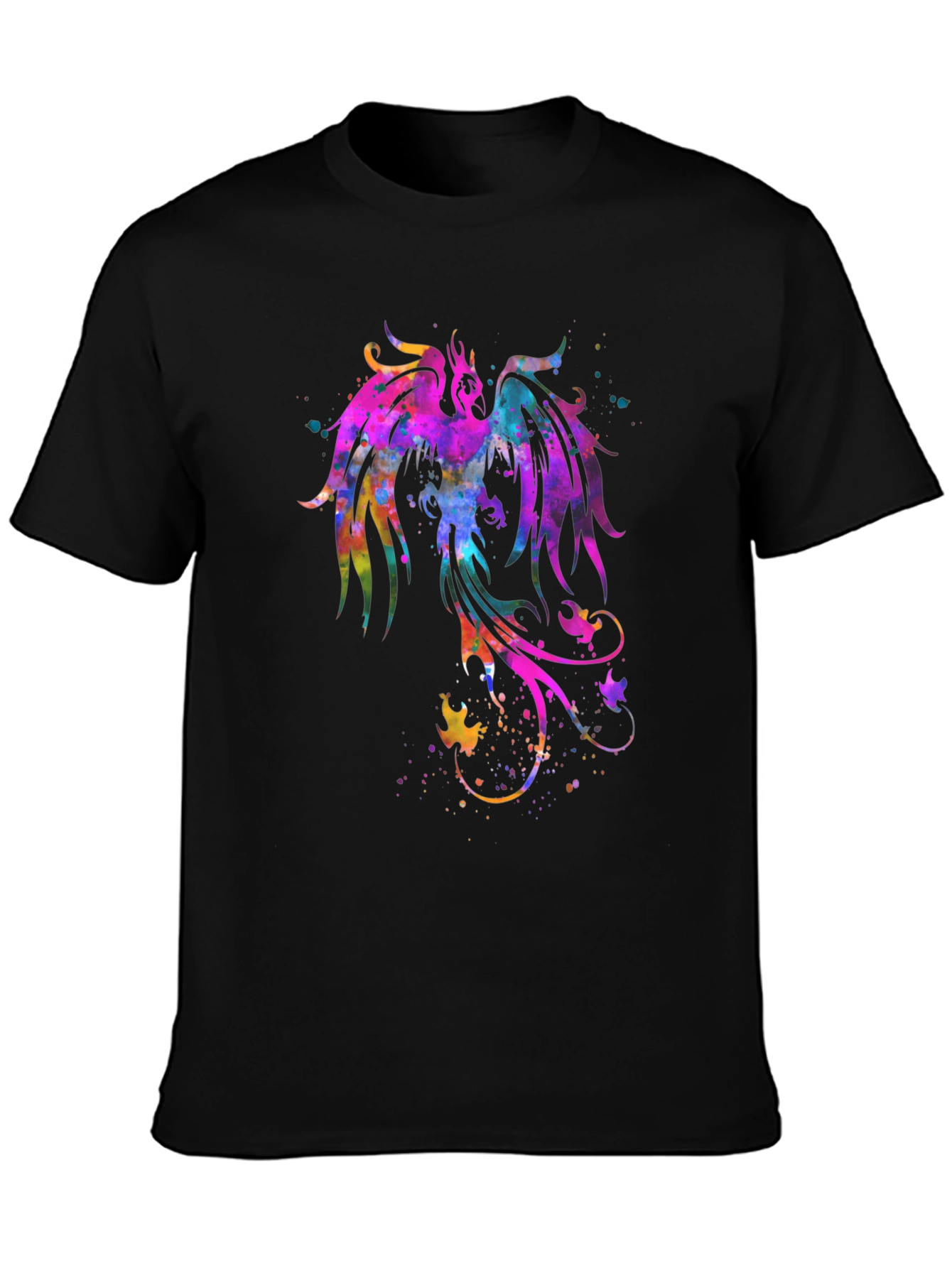 Watercolor Phoenix Graphic Black T-Shirt
