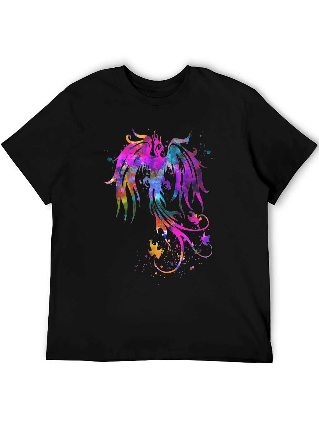 Watercolor Phoenix Graphic Black T-Shirt