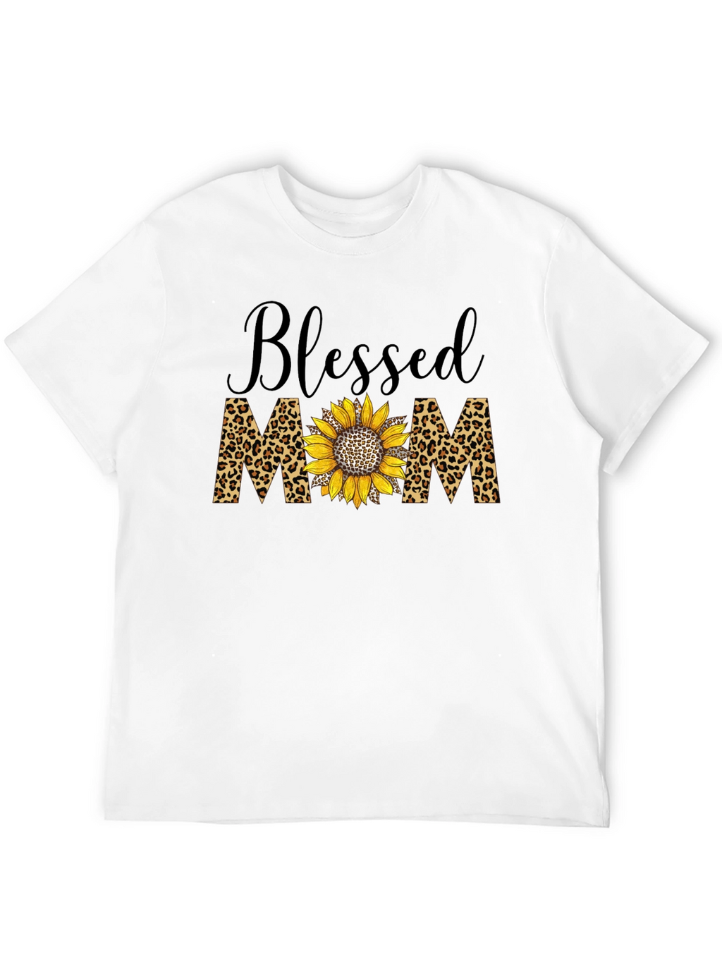 Blessed Mom Leopard Sunflower Graphic T-Shirt
