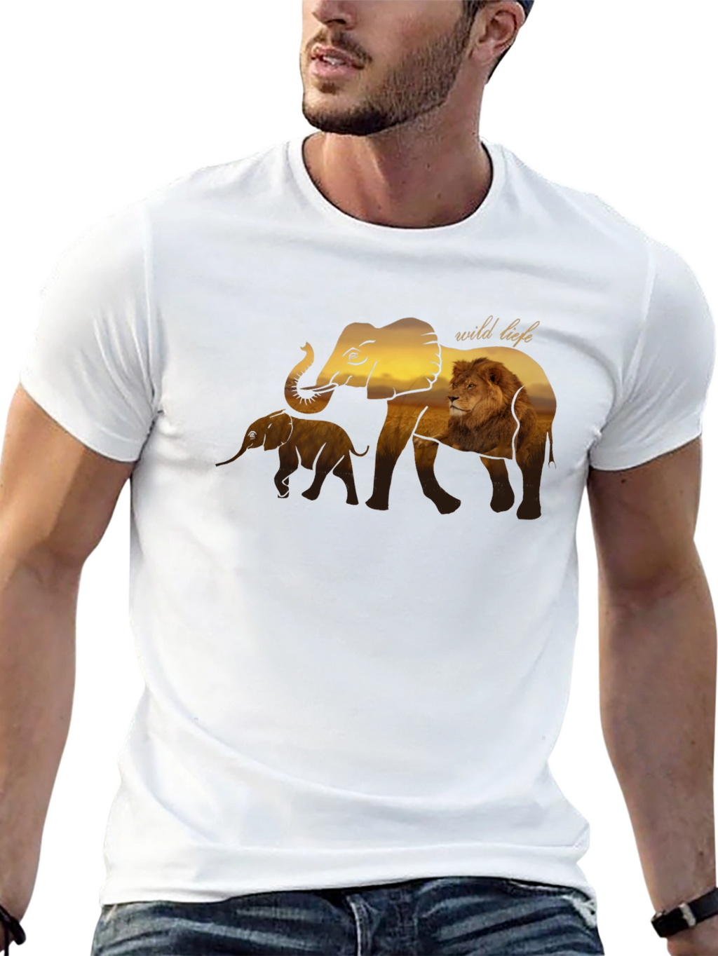 Wildlife Graphic Tee - Elephant & Lion Design