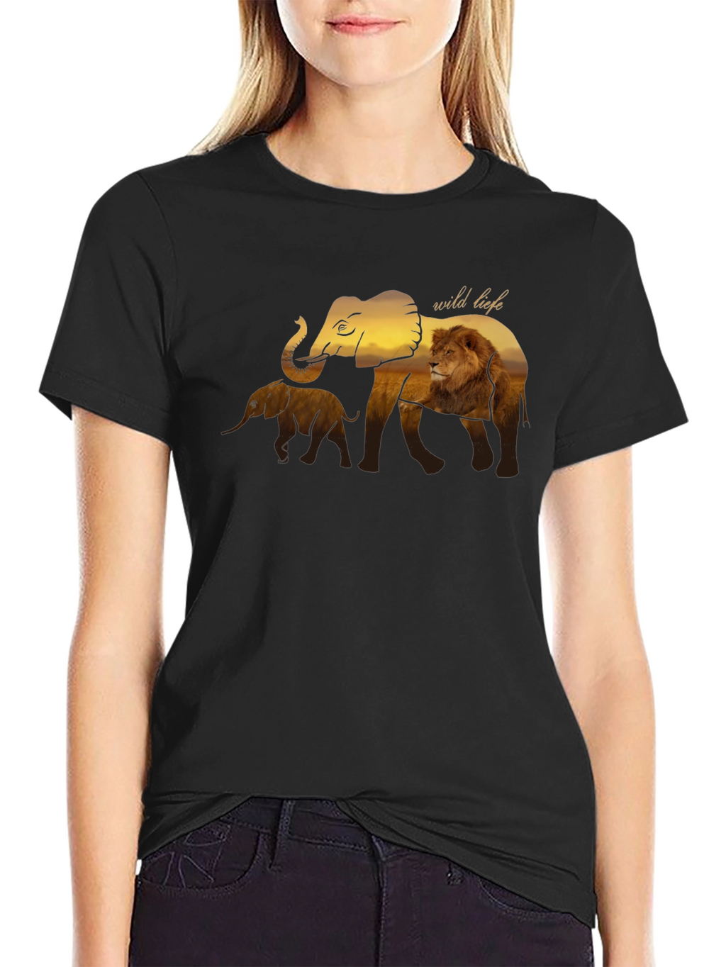 Wildlife Graphic Tee - Elephant & Lion Design