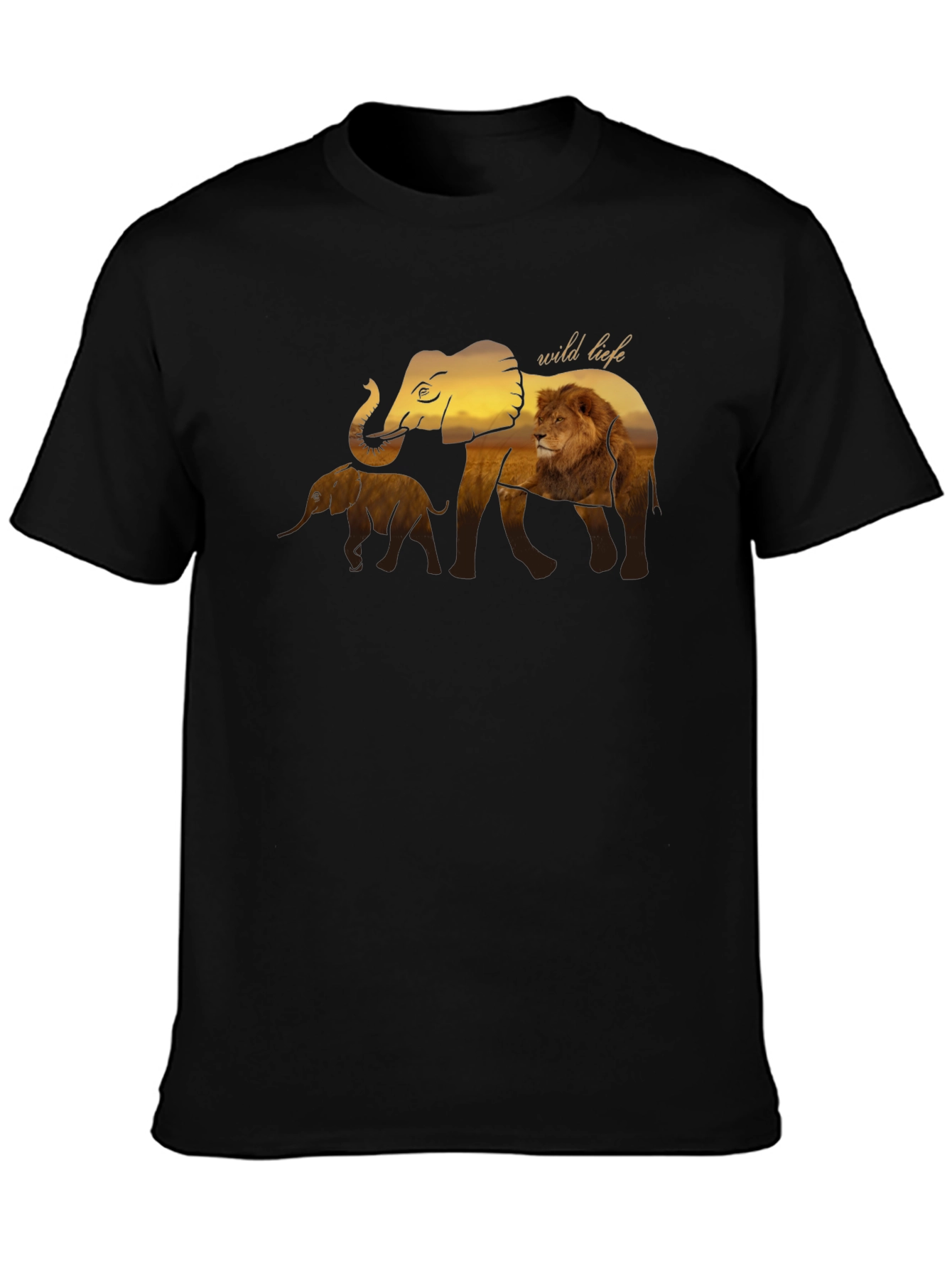 Wildlife Graphic Tee - Elephant & Lion Design