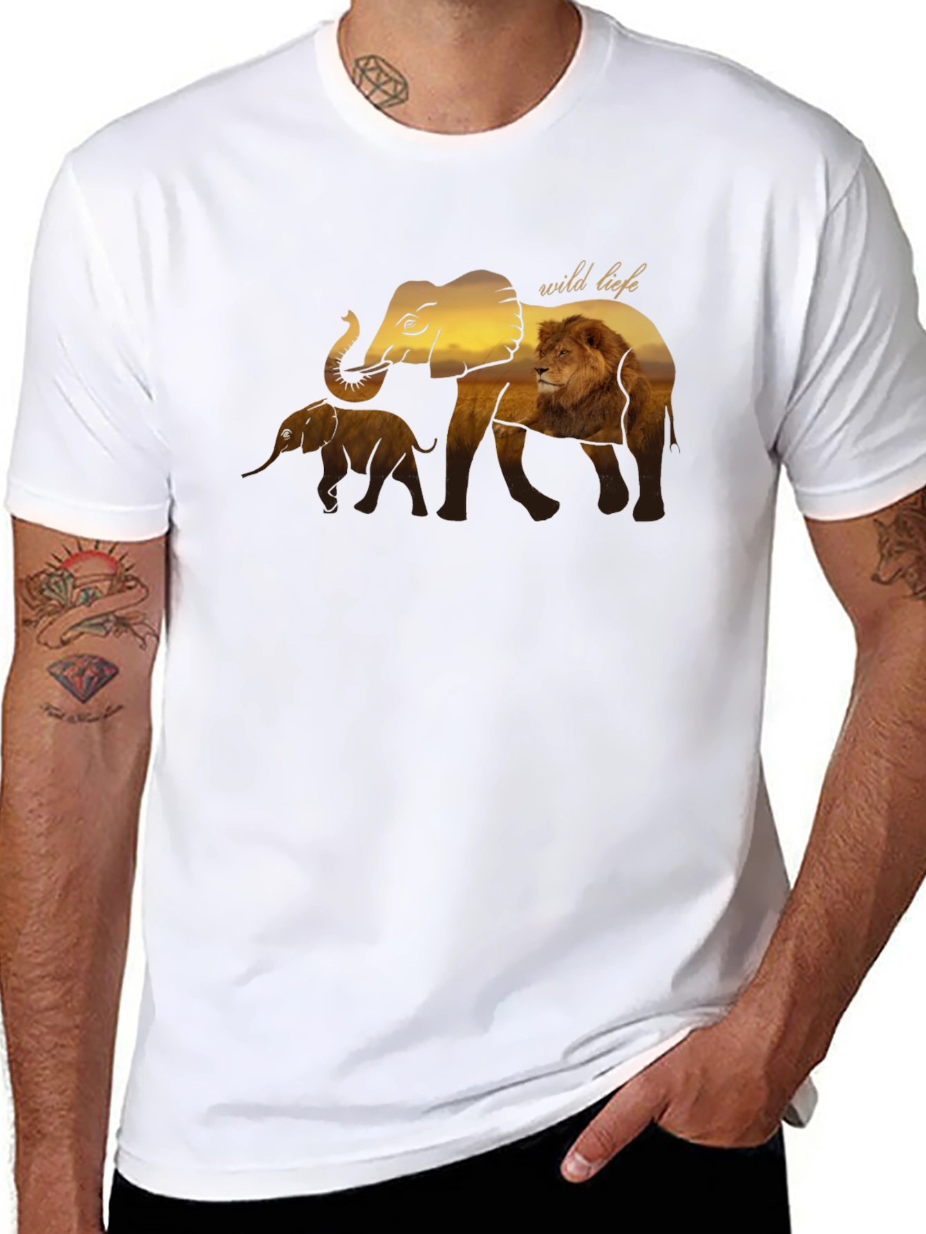 Wildlife Graphic Tee - Elephant & Lion Design