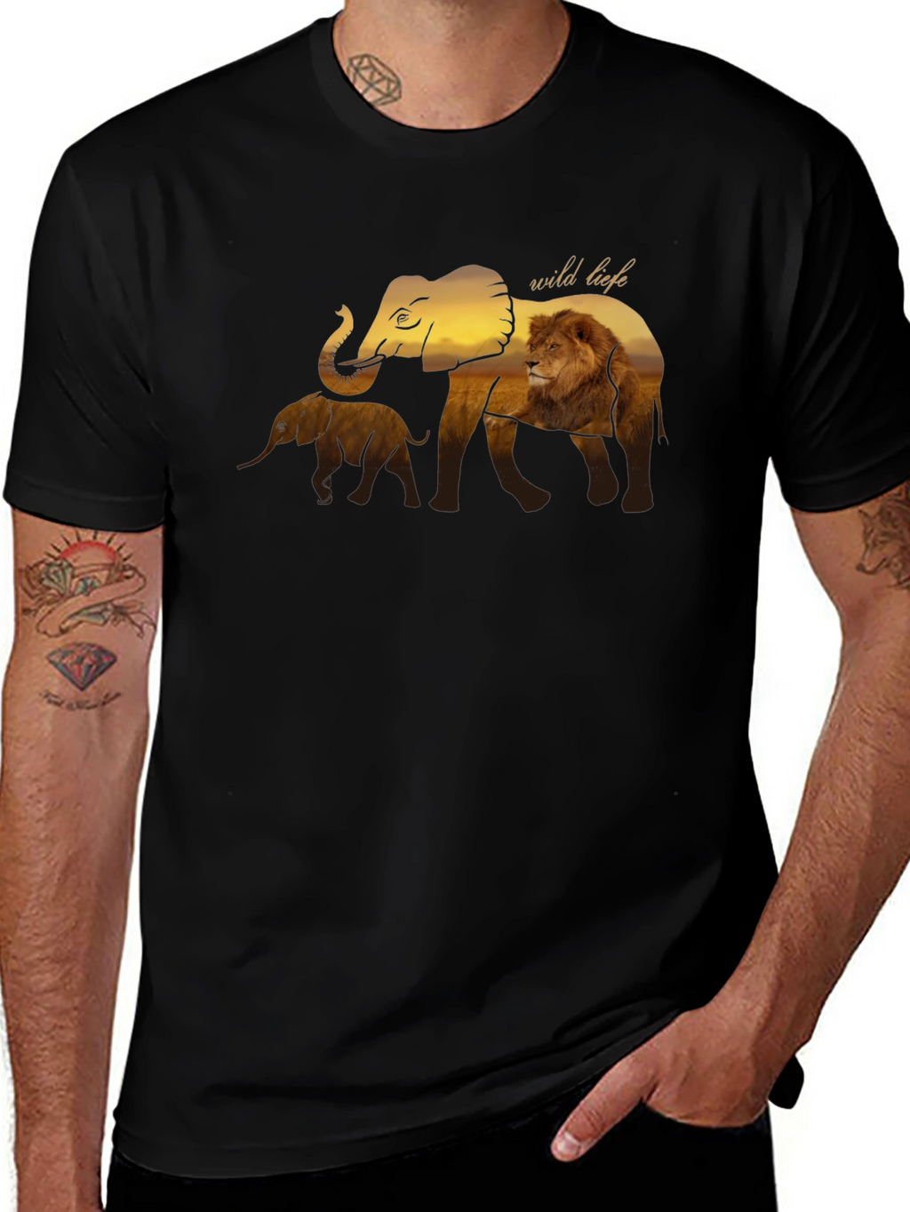 Wildlife Graphic Tee - Elephant & Lion Design