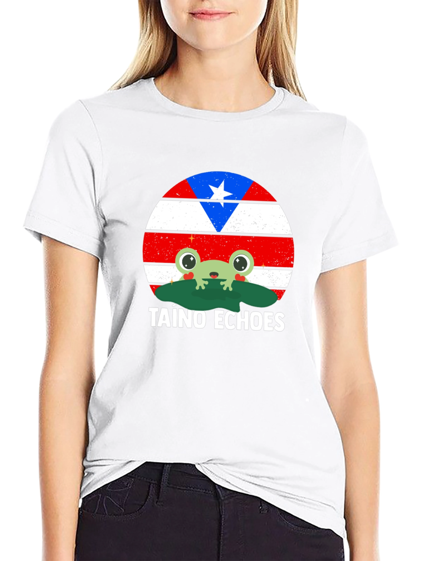 Taino Echoes Frog Graphic Tee - Puerto Rico Flag