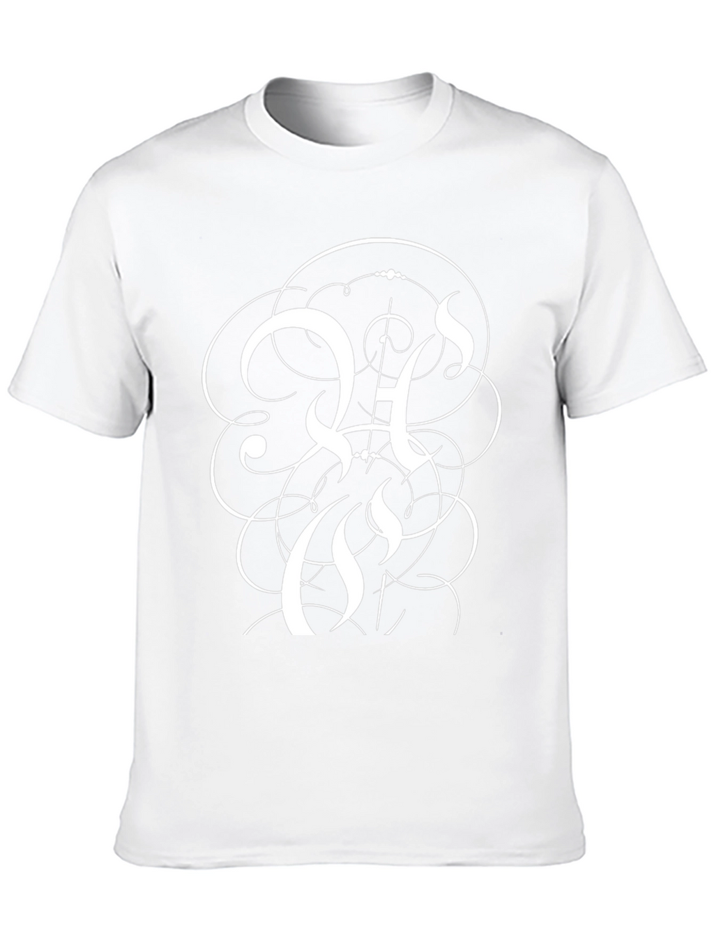 Elegant Black T-Shirt with Intricate White Letter Design