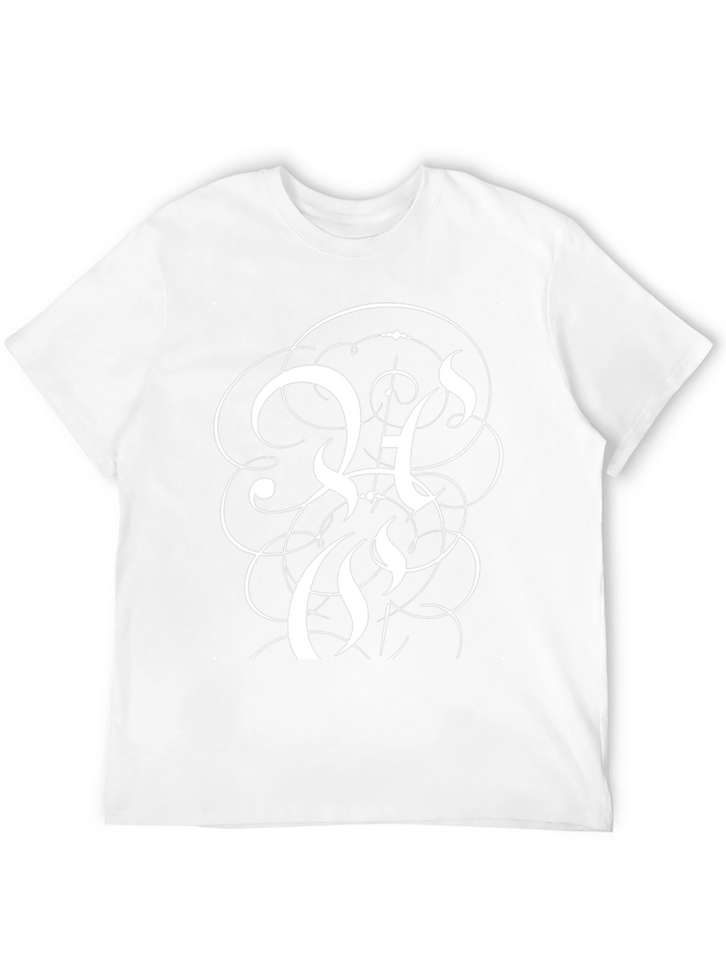 Elegant Black T-Shirt with Intricate White Letter Design