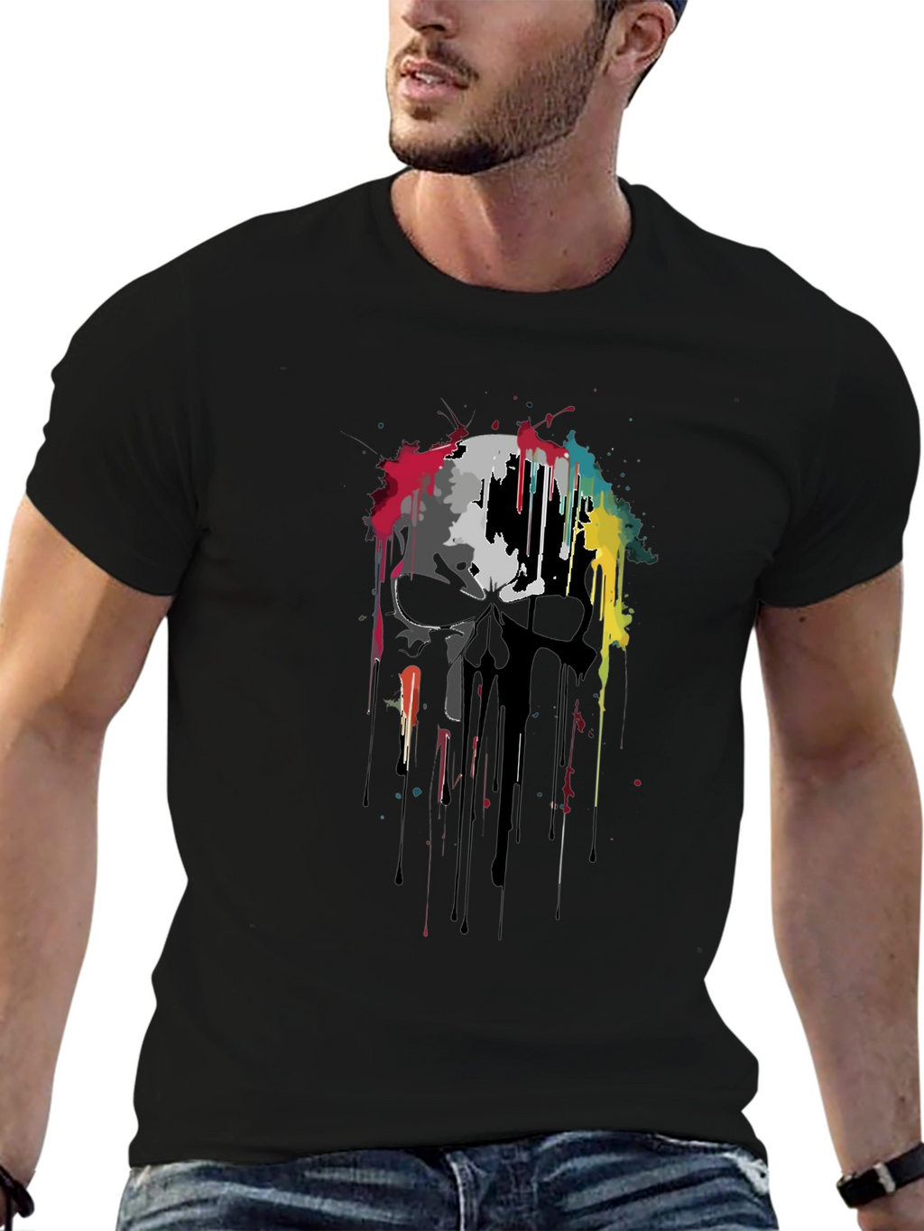 Skull Graphic Print Black T-Shirt