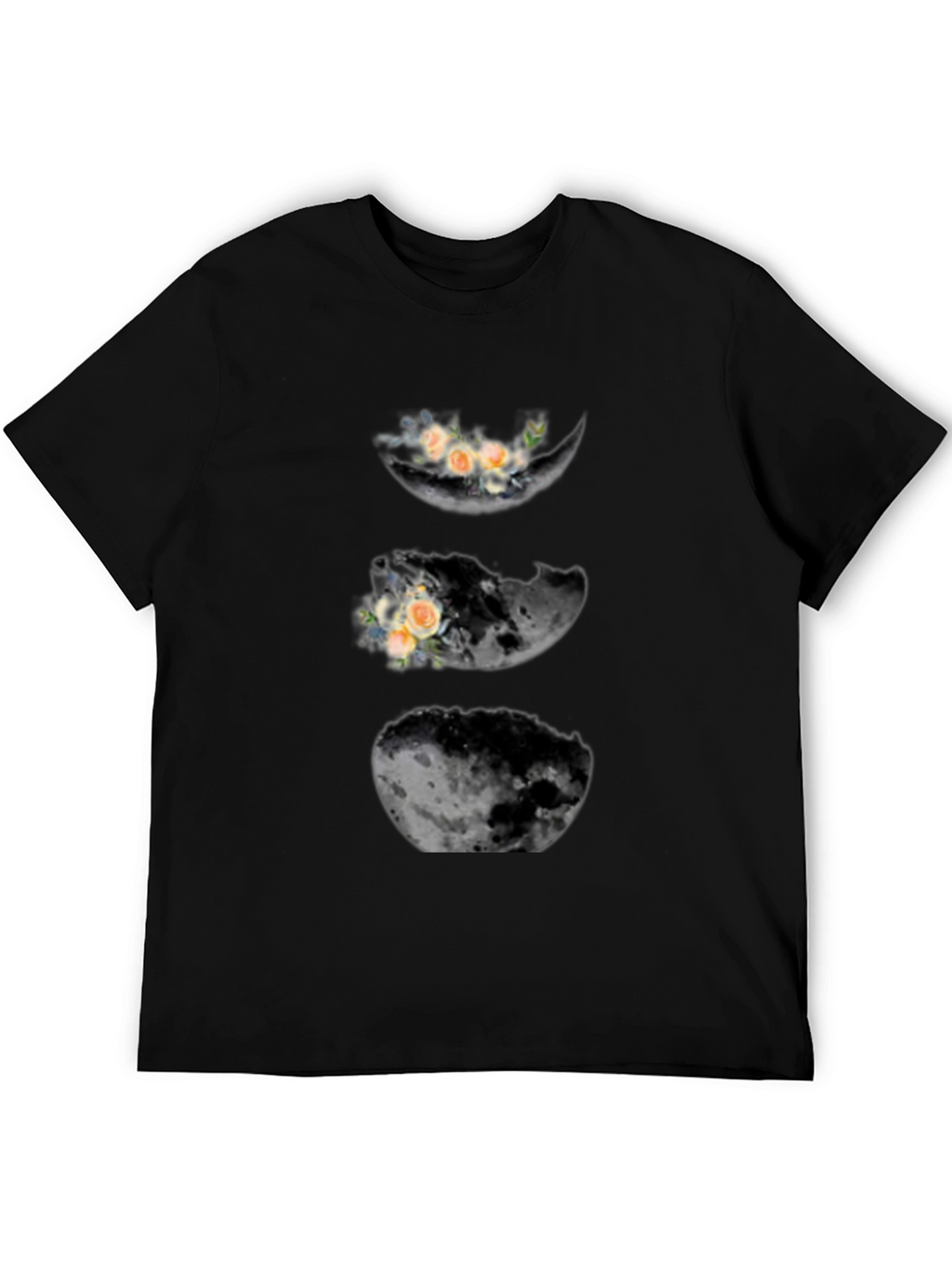 Floral Moon Phases Black T-Shirt