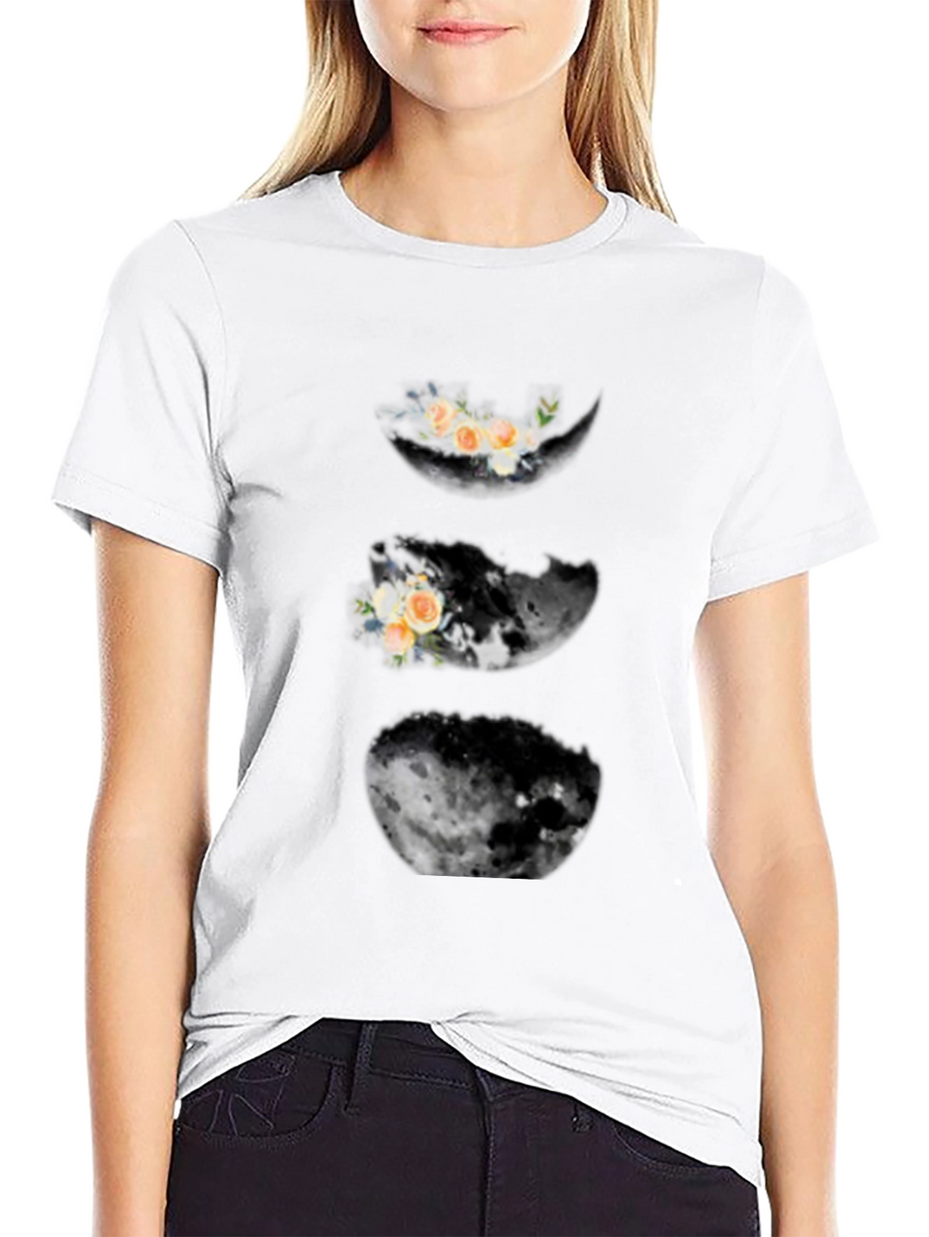 Floral Moon Phases Black T-Shirt