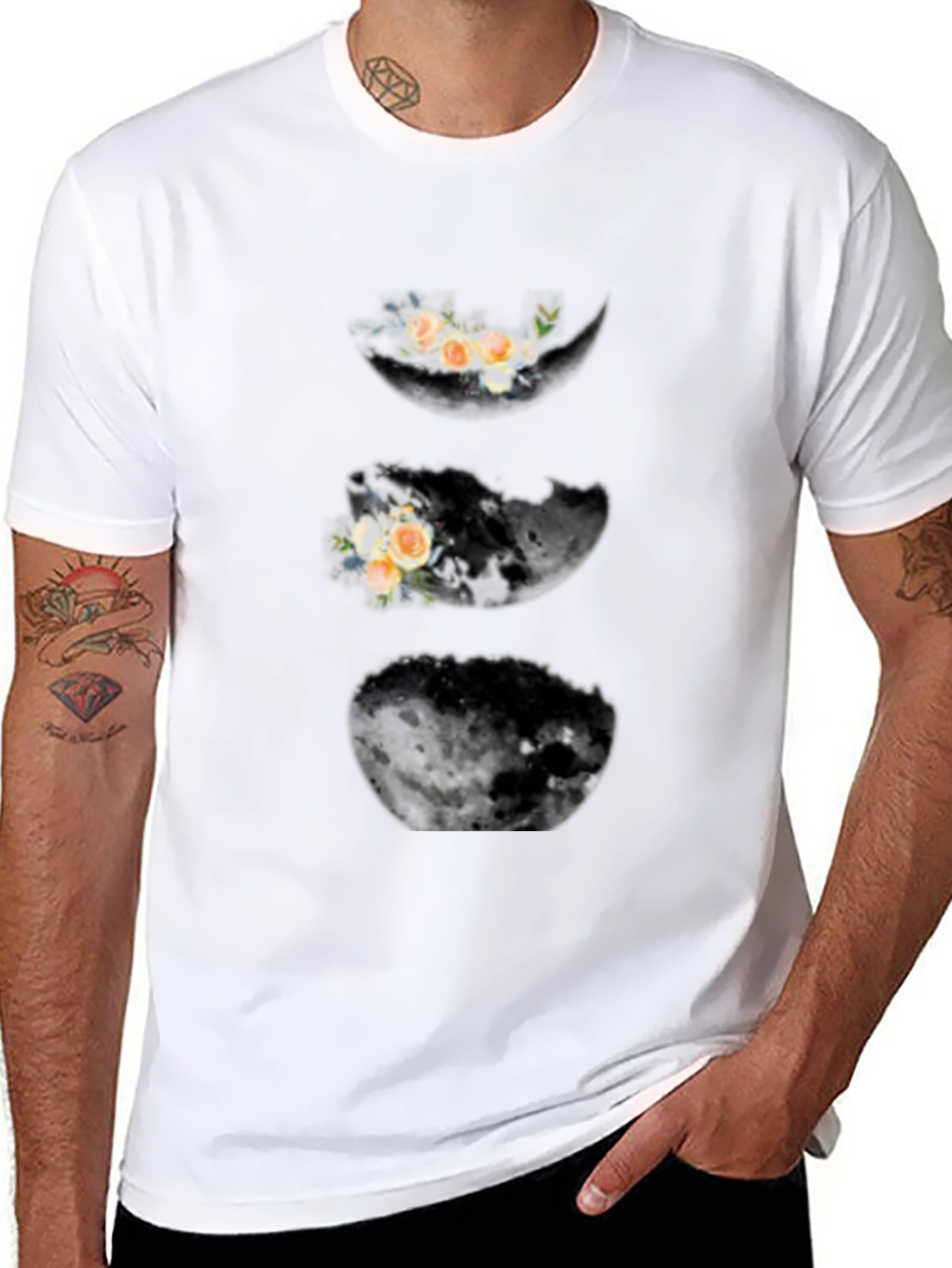 Floral Moon Phases Black T-Shirt