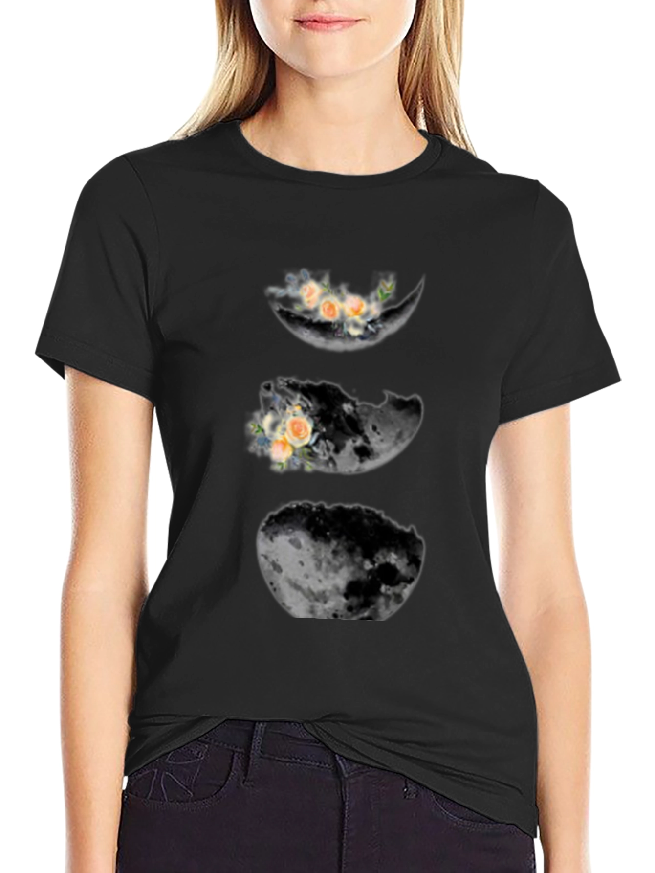 Floral Moon Phases Black T-Shirt