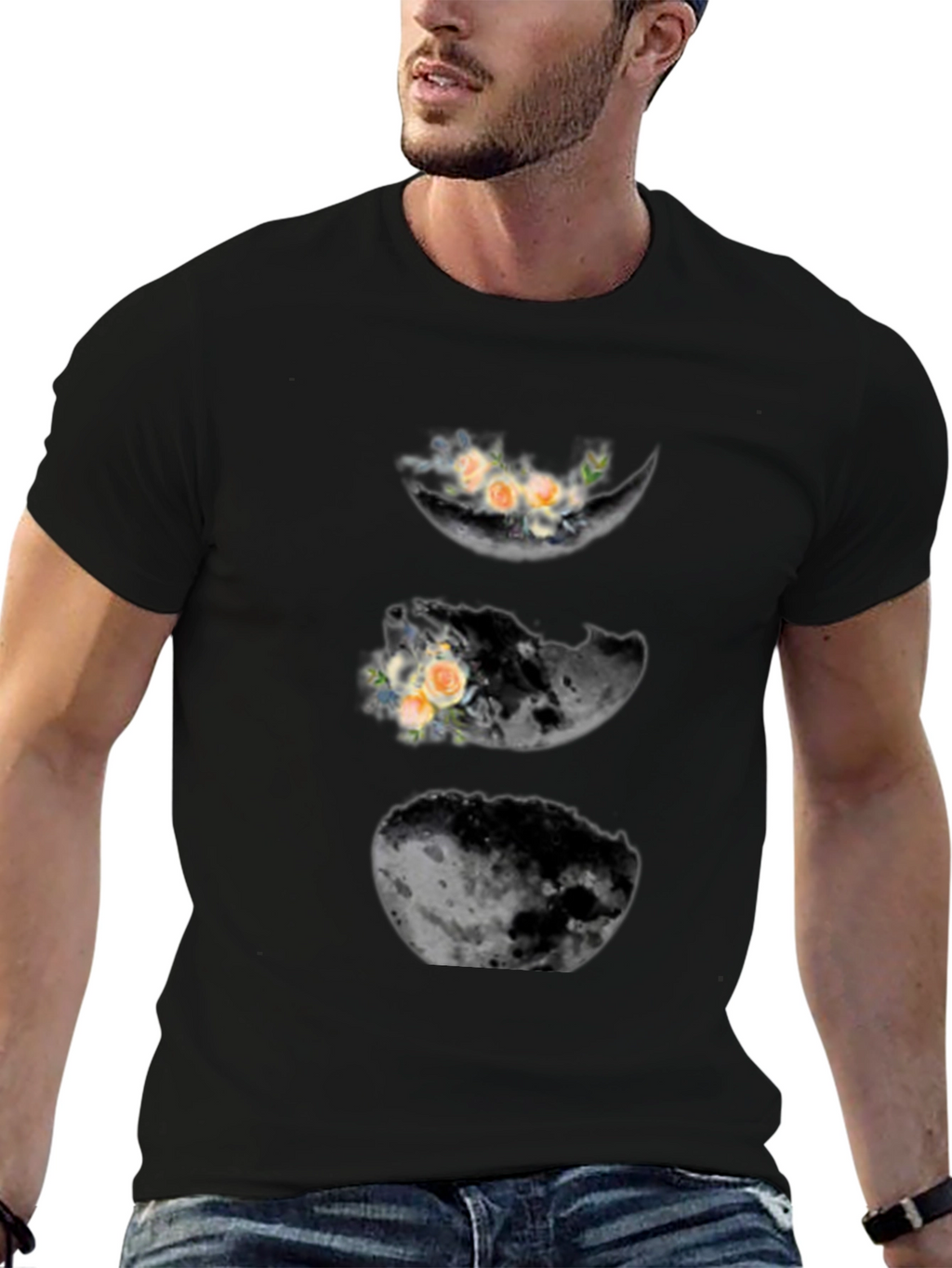 Floral Moon Phases Black T-Shirt