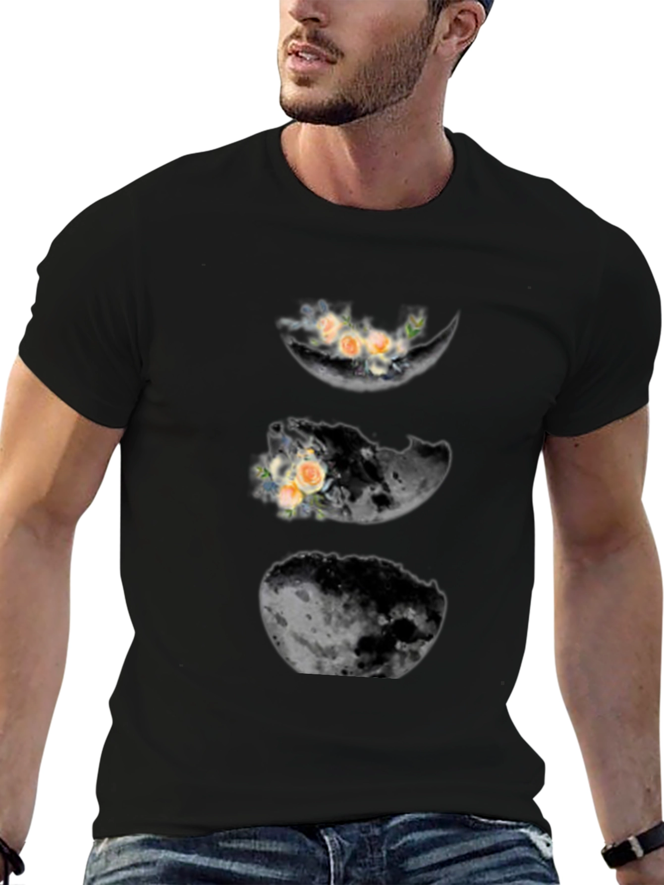 Floral Moon Phases Black T-Shirt