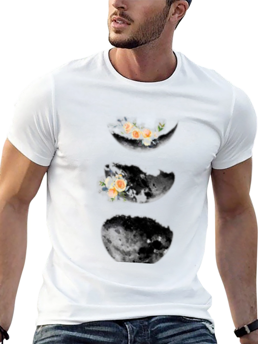 Floral Moon Phases Black T-Shirt