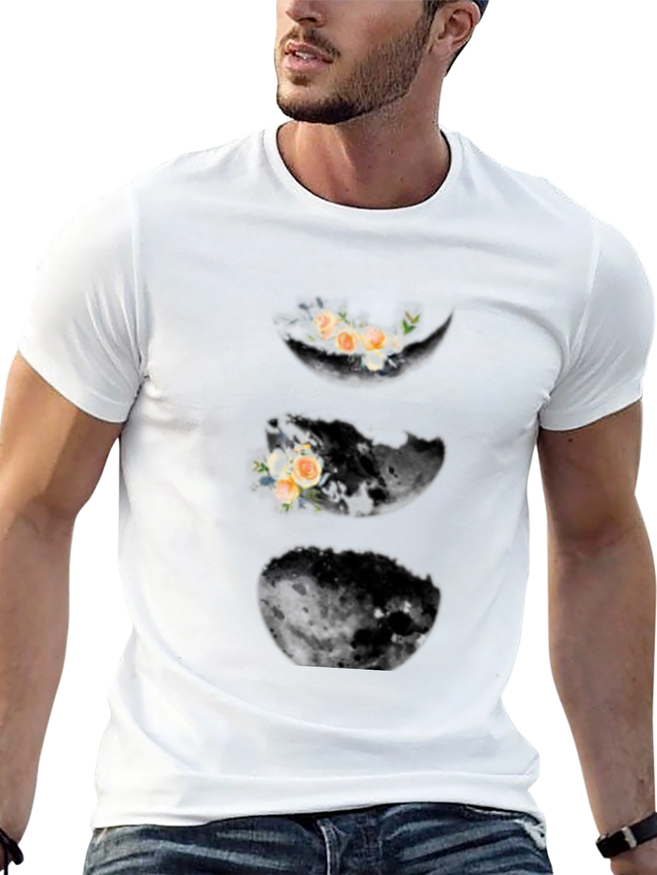 Floral Moon Phases Black T-Shirt