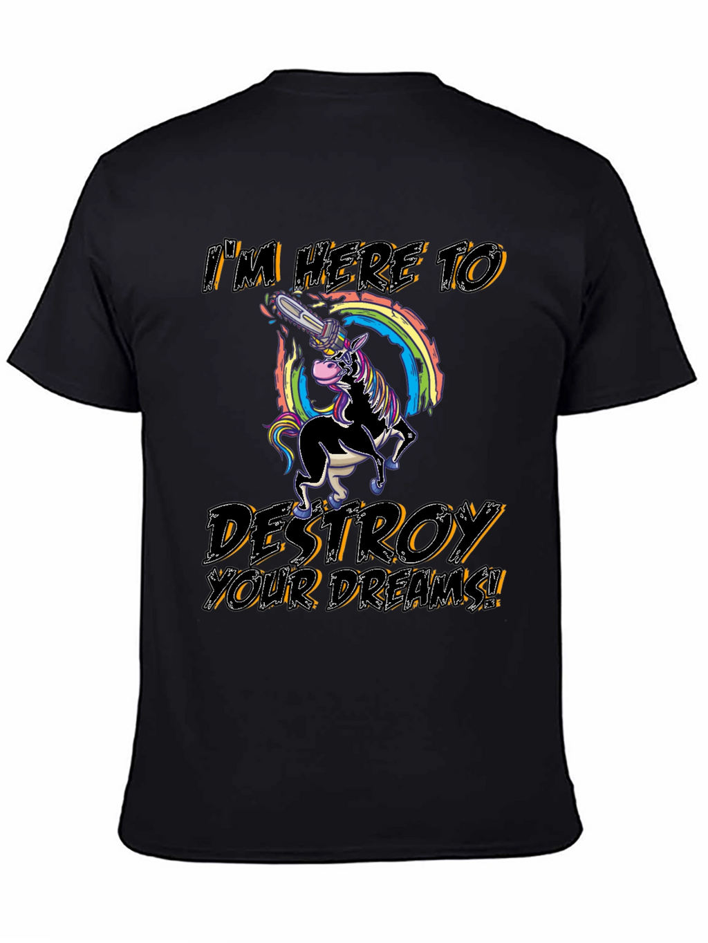 Unicorn Chainsaw Mens Black Graphic T-Shirt