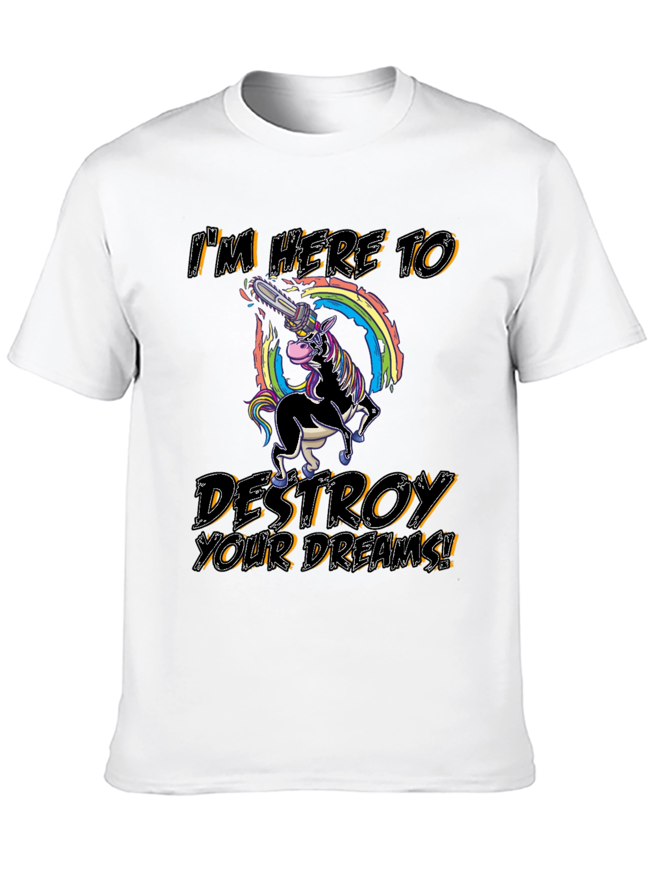 Unicorn Chainsaw Mens Black Graphic T-Shirt