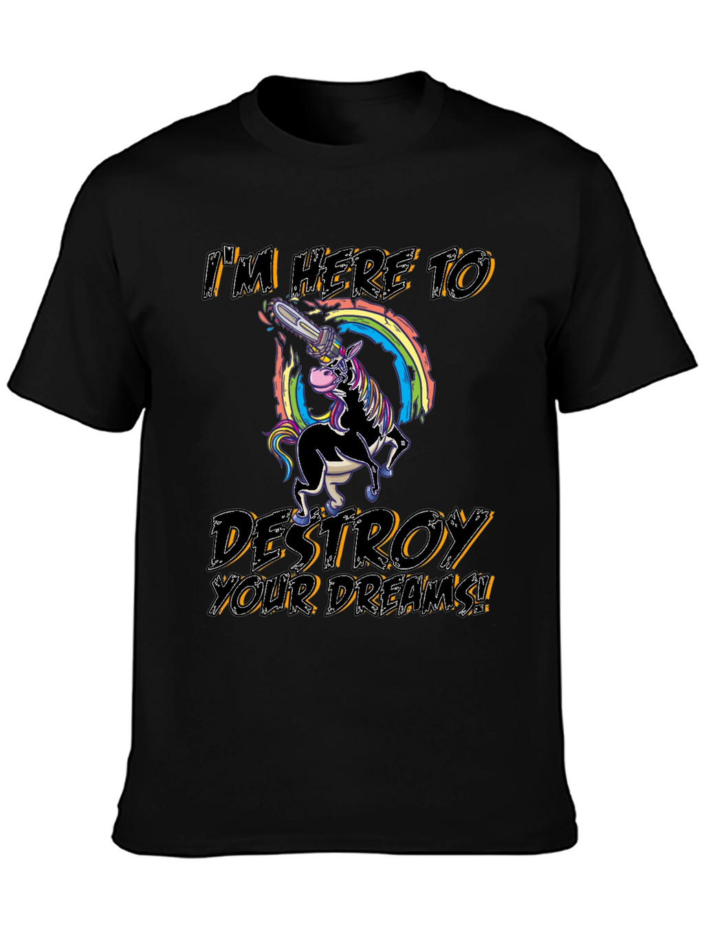 Unicorn Chainsaw Mens Black Graphic T-Shirt