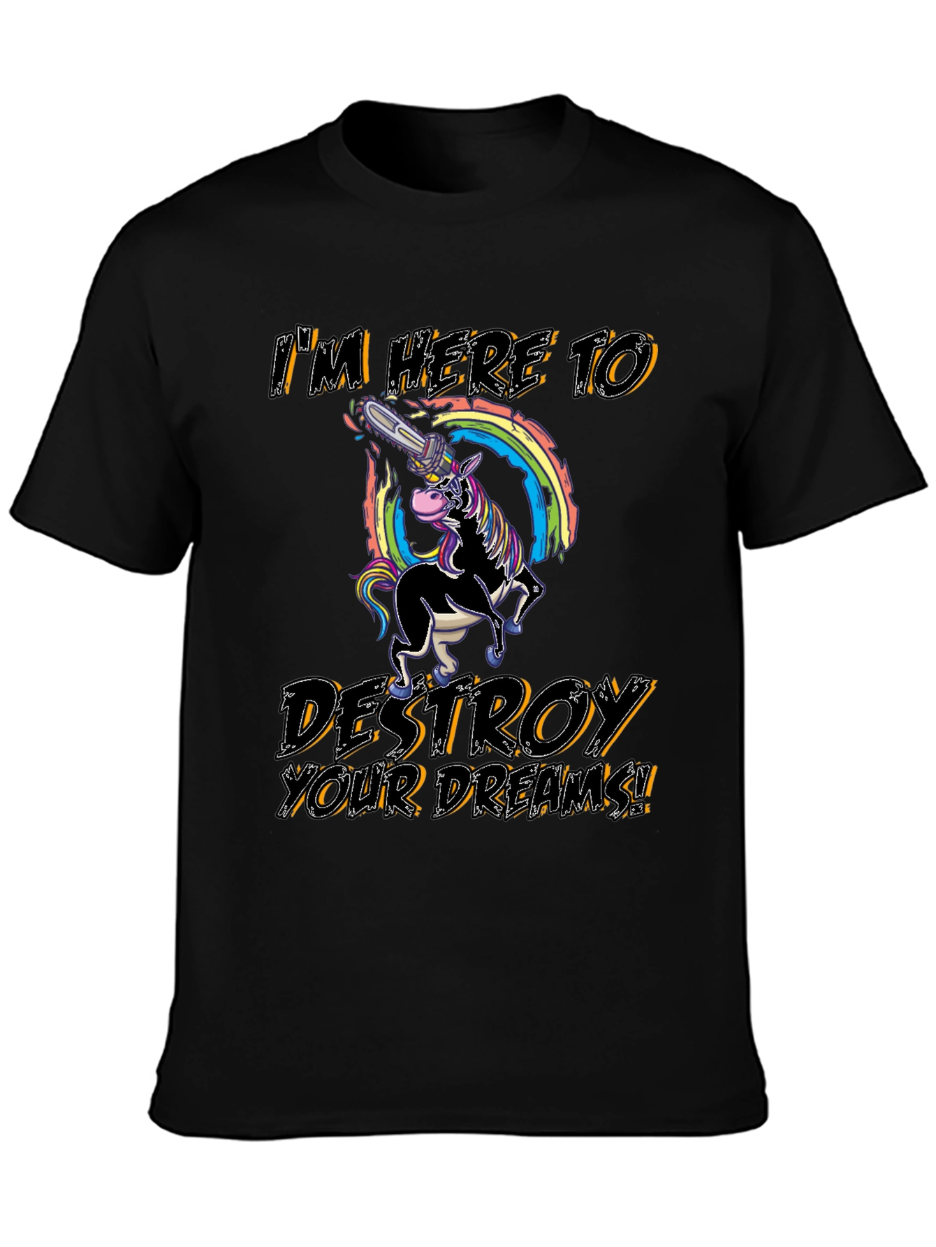 Unicorn Chainsaw Mens Black Graphic T-Shirt
