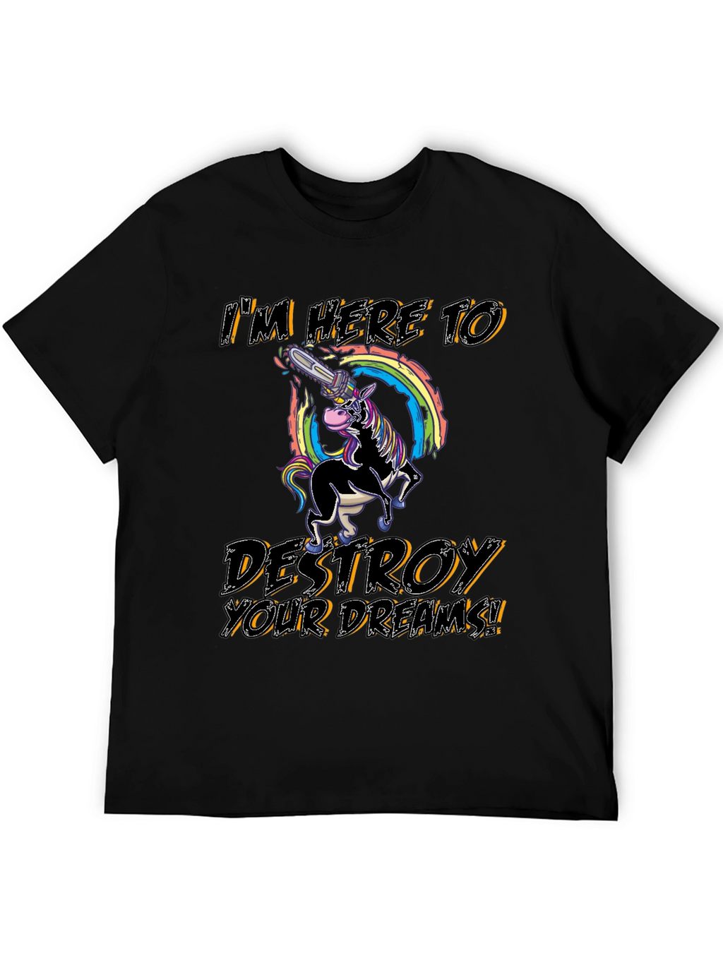 Unicorn Chainsaw Mens Black Graphic T-Shirt