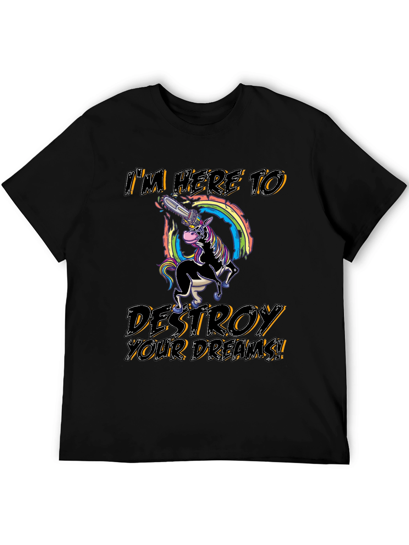 Unicorn Chainsaw Mens Black Graphic T-Shirt