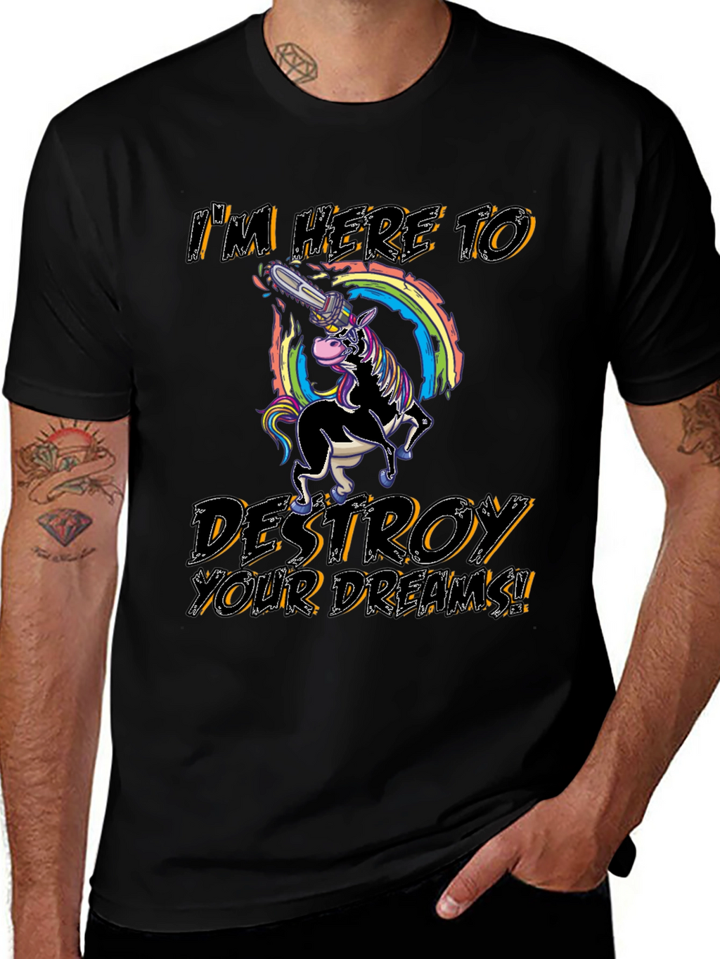 Unicorn Chainsaw Mens Black Graphic T-Shirt