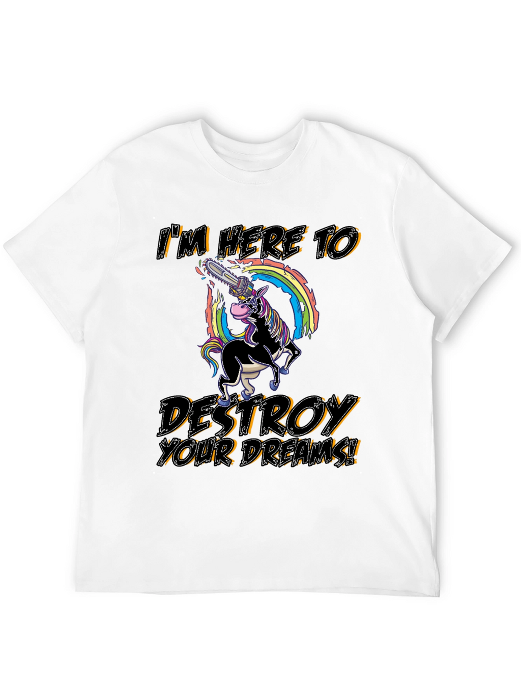 Unicorn Chainsaw Mens Black Graphic T-Shirt
