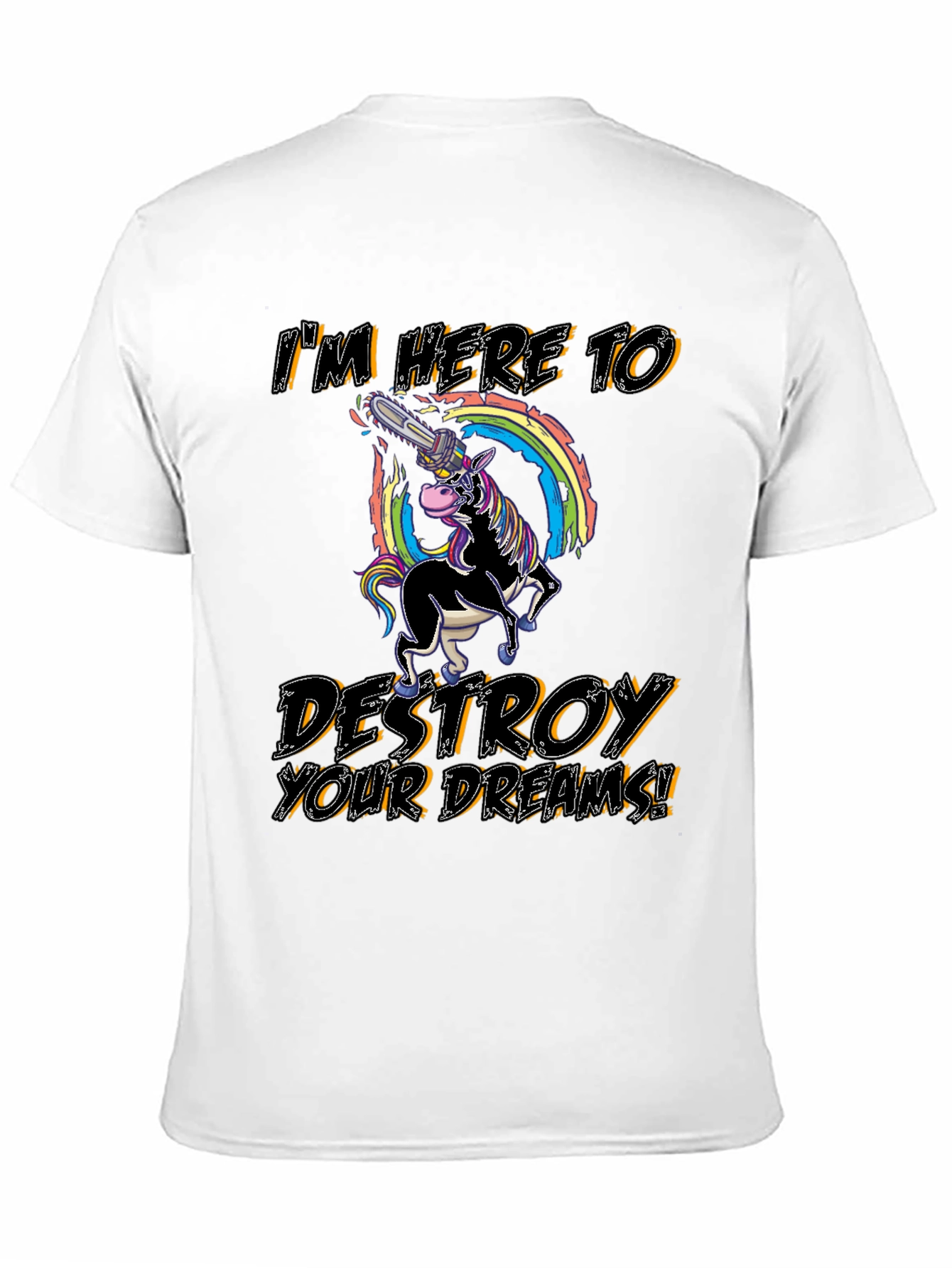 Unicorn Chainsaw Mens Black Graphic T-Shirt