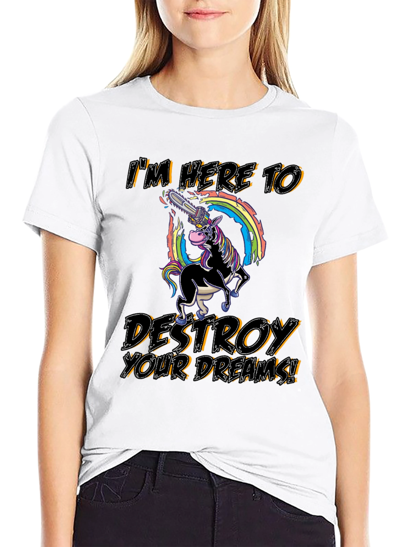 Unicorn Chainsaw Mens Black Graphic T-Shirt