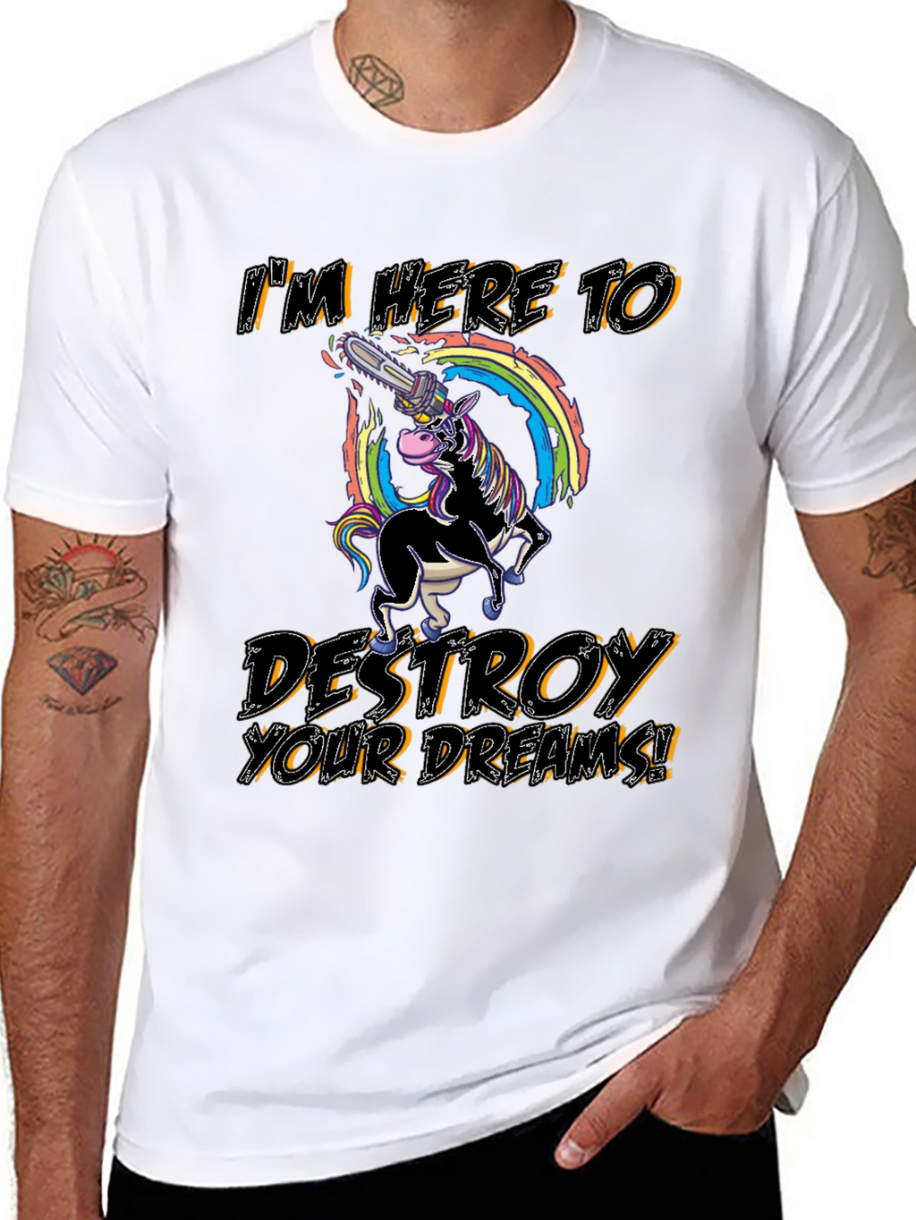 Unicorn Chainsaw Mens Black Graphic T-Shirt