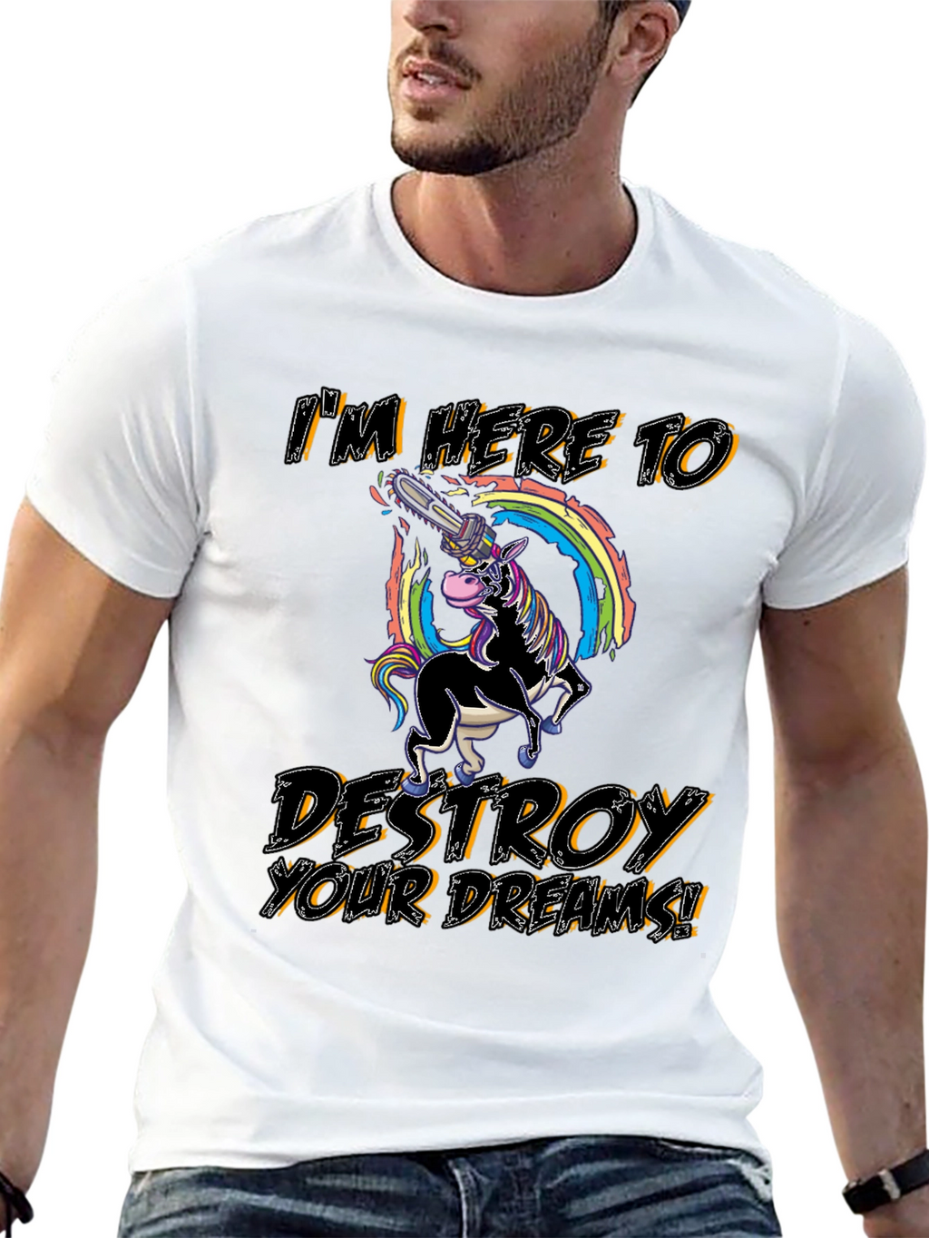 Unicorn Chainsaw Mens Black Graphic T-Shirt